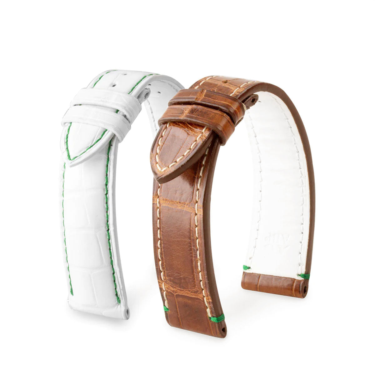 Leather watchband - Golf - Alligator (brown, white)