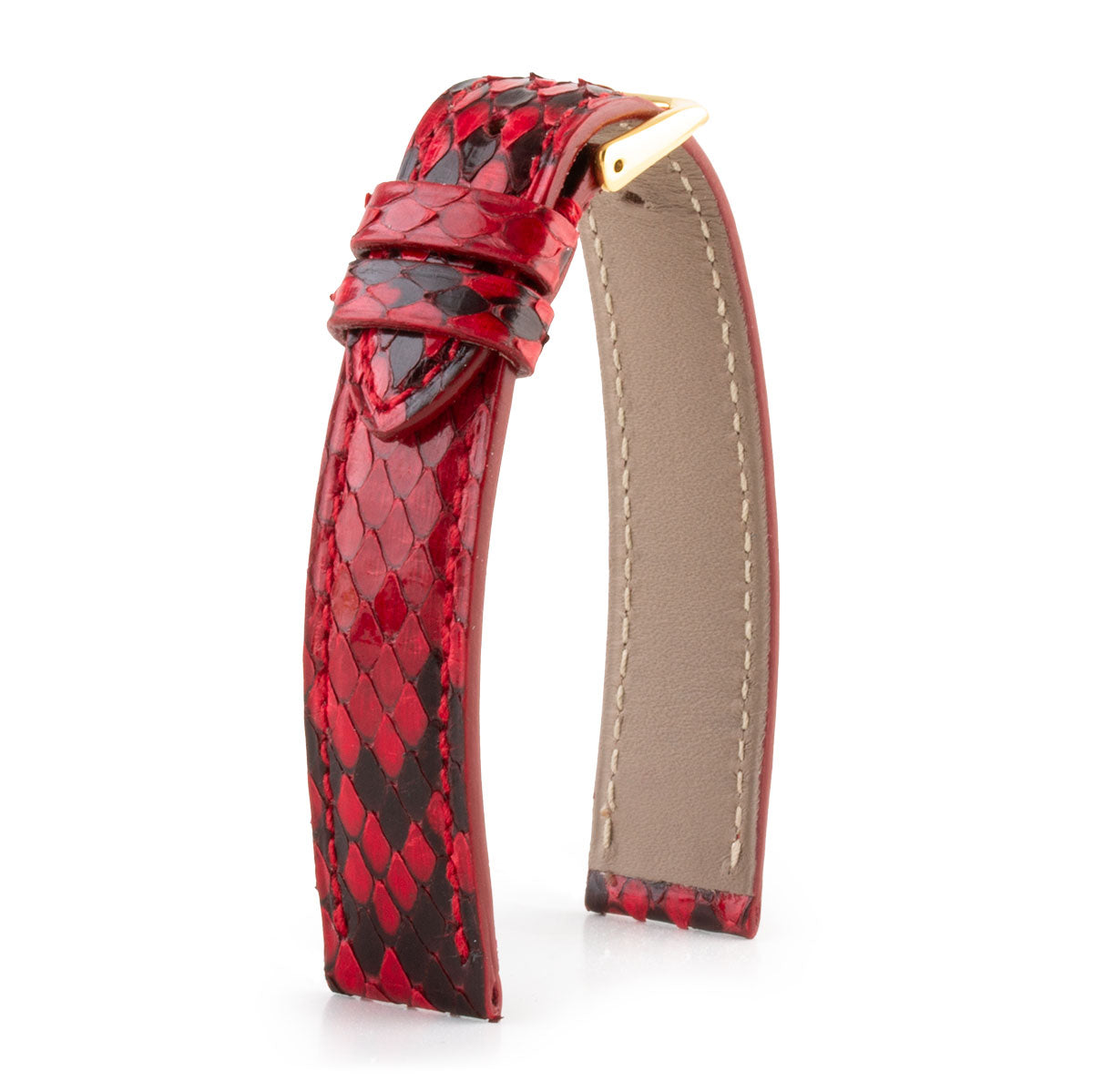 "Valentine" leather watch band - Red and black python