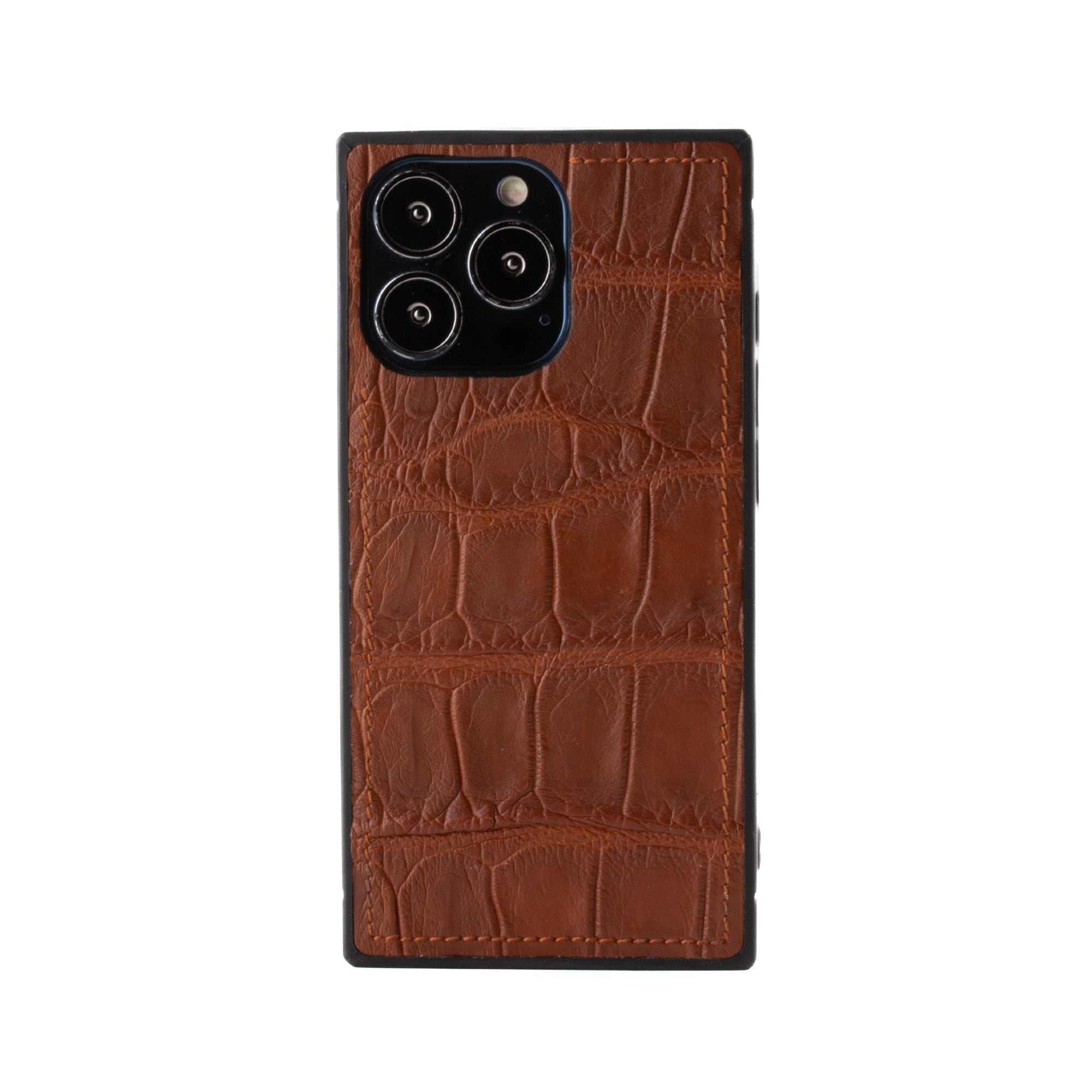 Clearance Sale - Leather iPhone "Square Case" - iPhone 13 Pro - Brown alligator