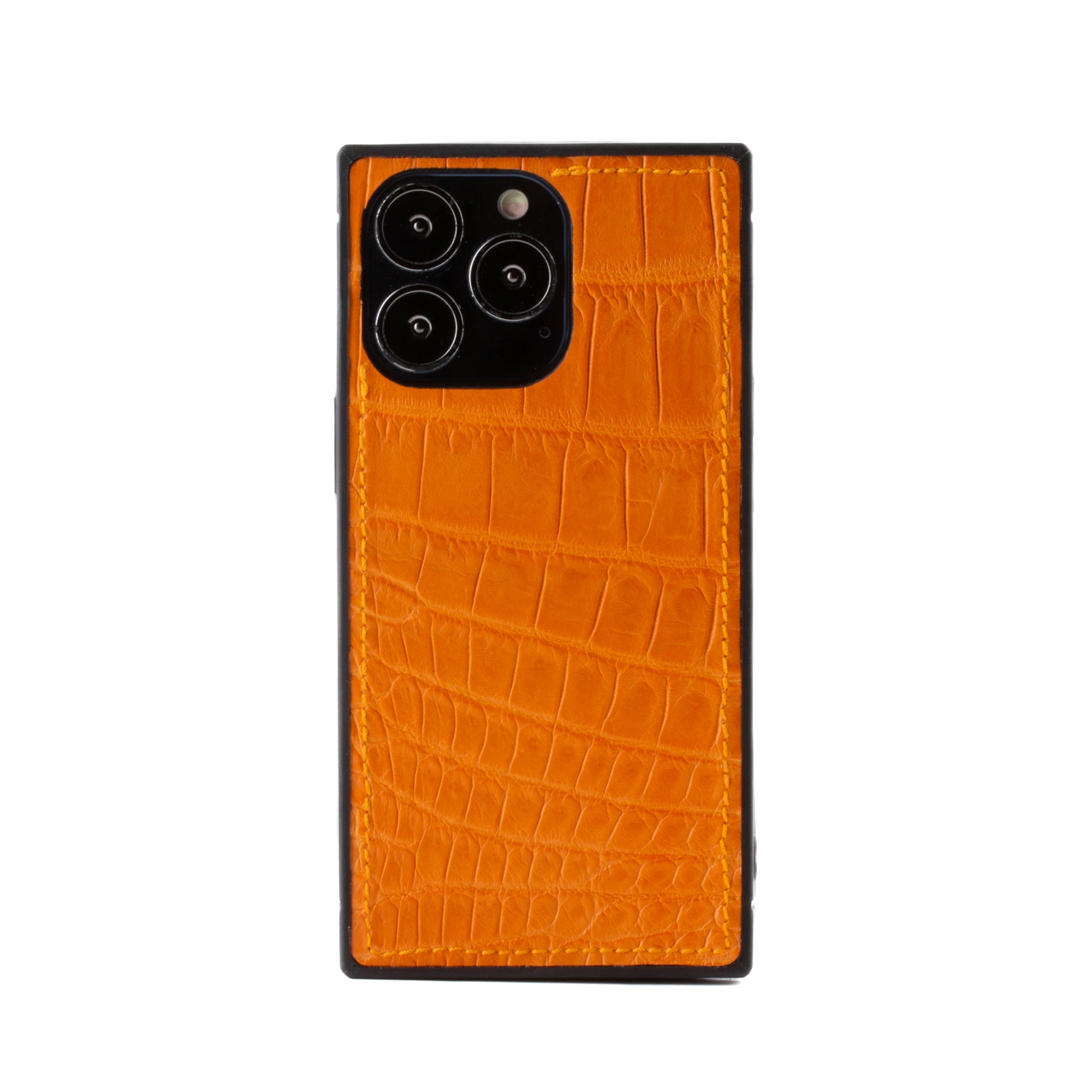 Clearance Sale - Leather iPhone "Square Case" - iPhone 13 Pro - Orange alligator