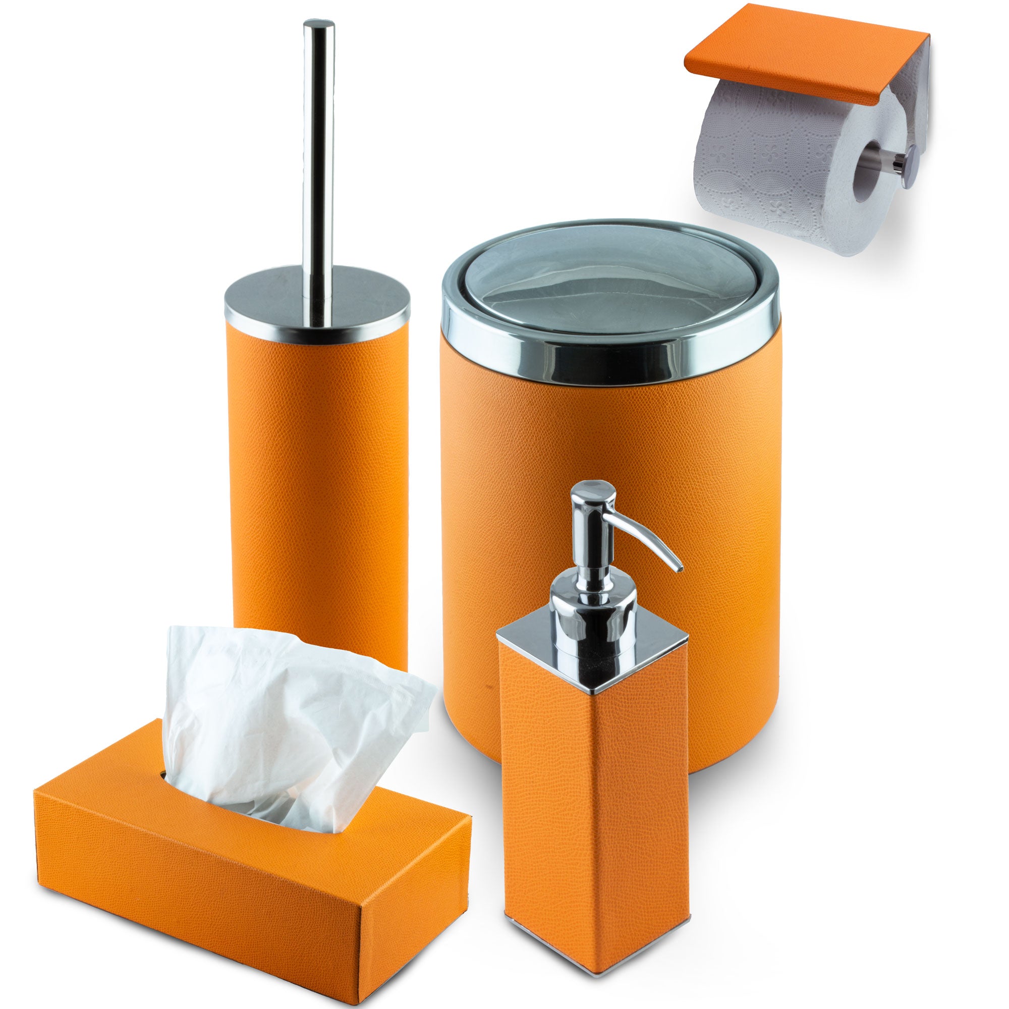 Leather toilet brush and holder set - Grained calf
