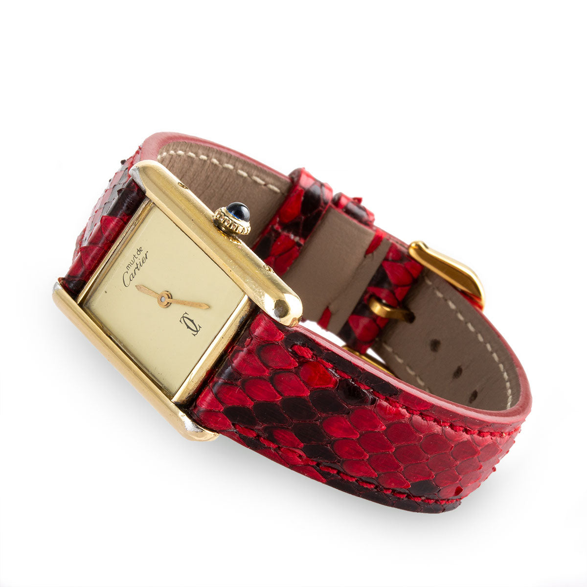 "Valentine" leather watch band - Red and black python