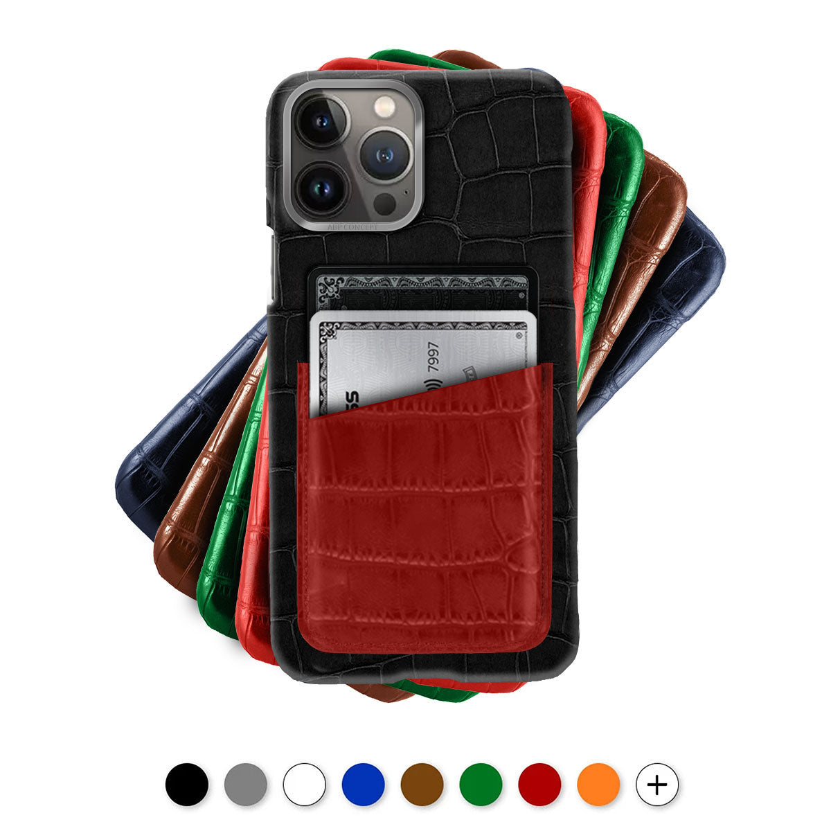 Leather iPhone "Card case" / cover with credit card pocket - iPhone 15 14 & 13 ( All models ) - Genuine alligator