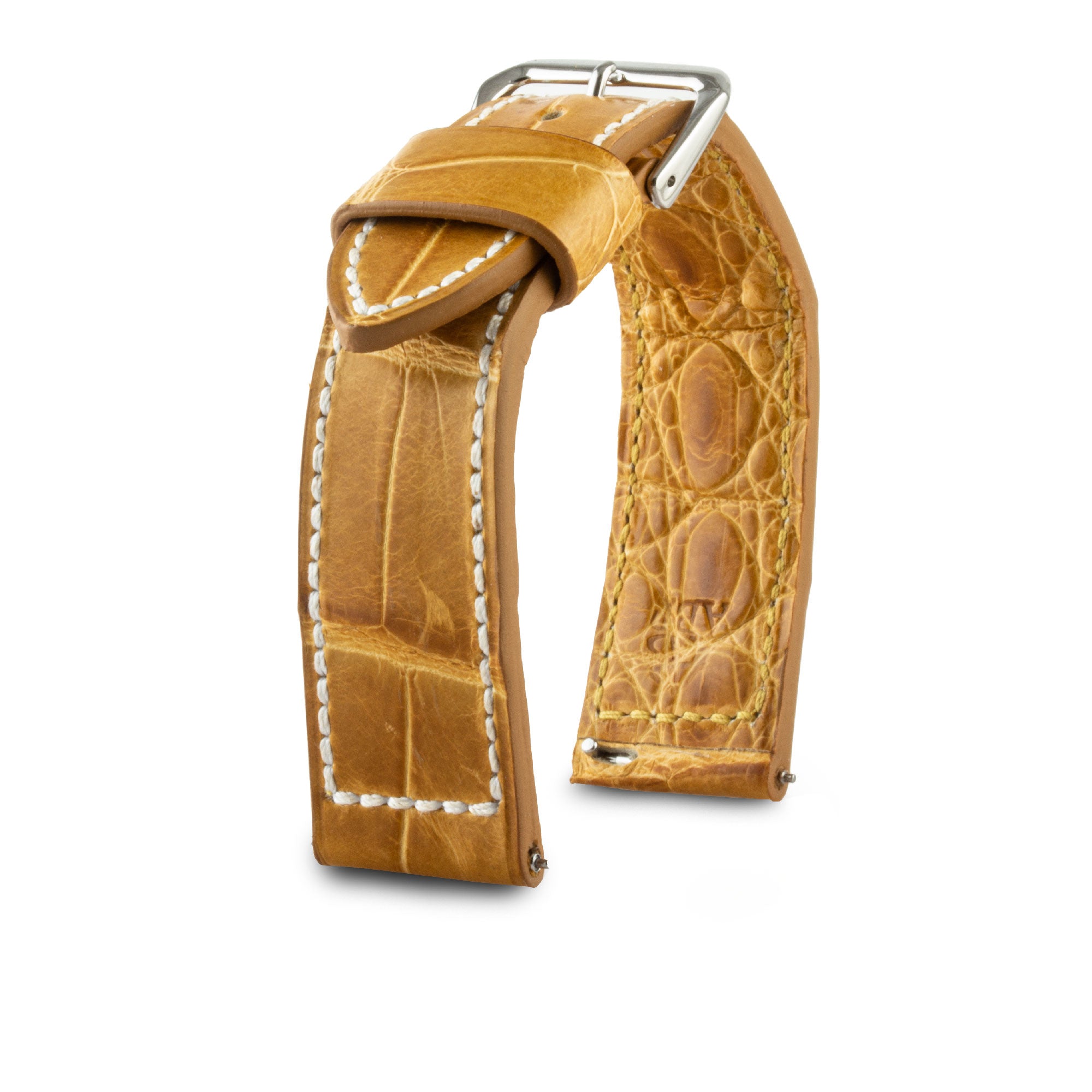 Leather watchband - Autumn strap - Alligator honey brown