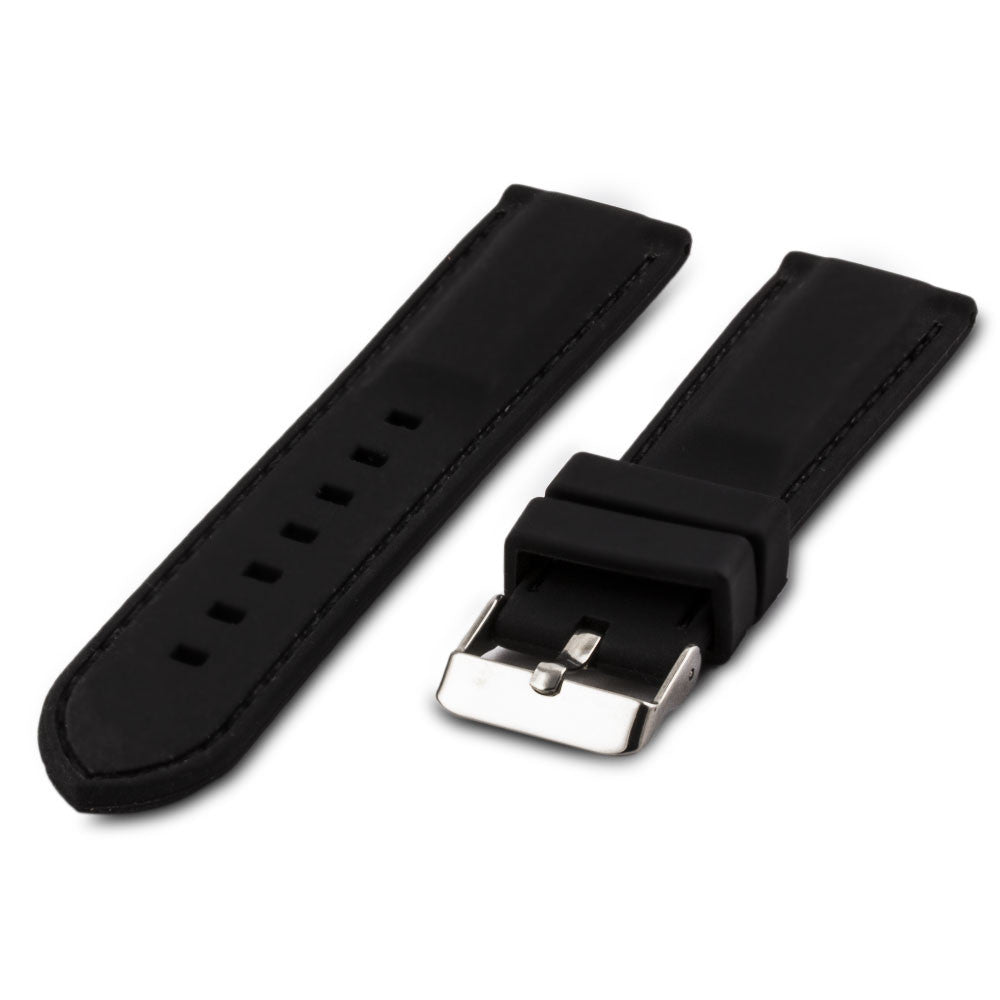 Bracelet pour montre caoutchouc - Rubber noir avec couture - watch band leather strap - ABP Concept -