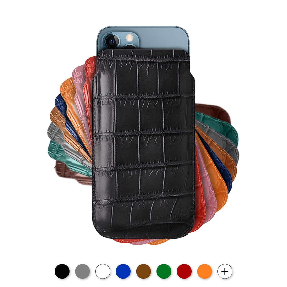 iPhone leather pouch case / slip case - iPhone 12 & 11 ( Pro / Max / Mini ) - Genuine alligator