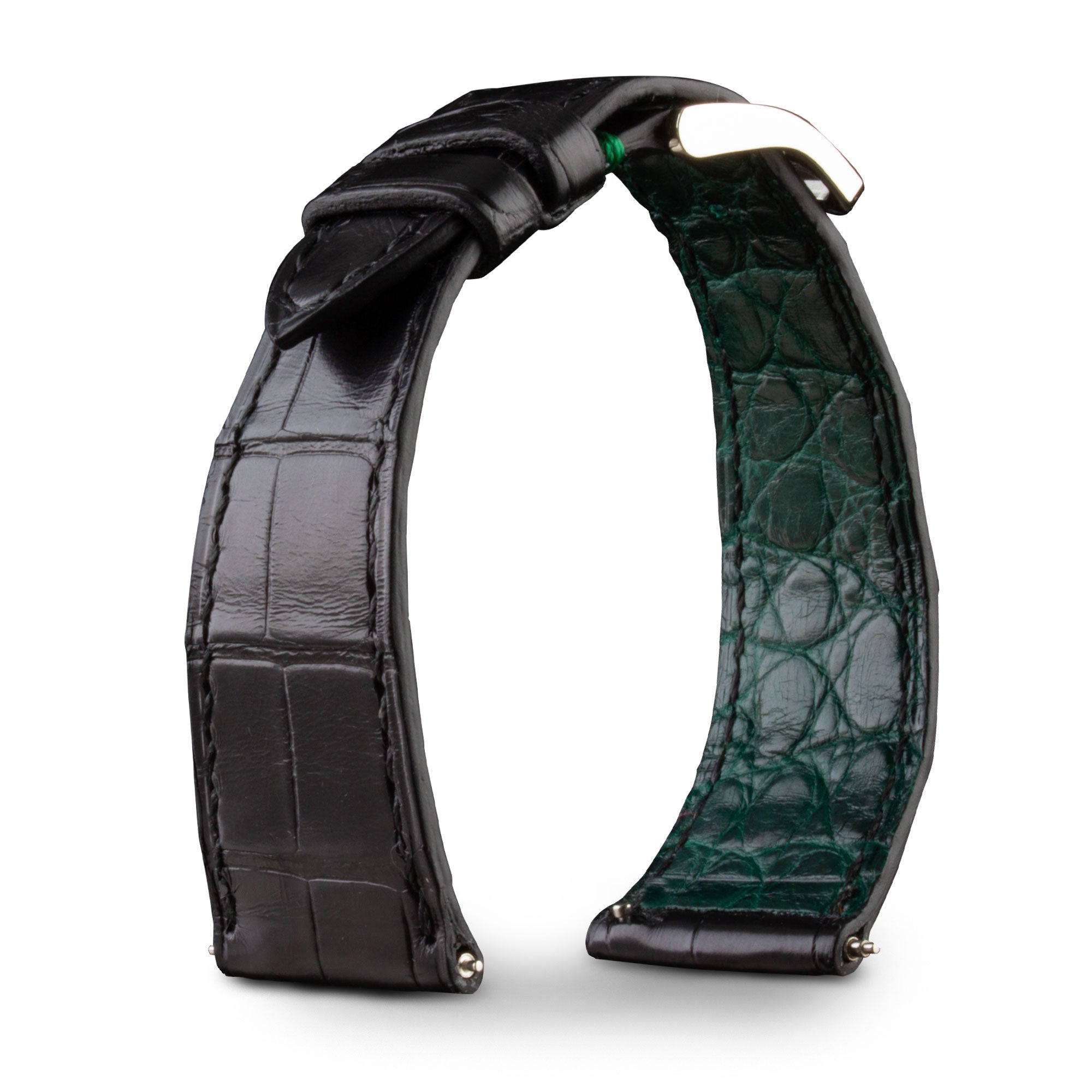 Leather watch band - Anatole Baker - Black alligator with Green lining