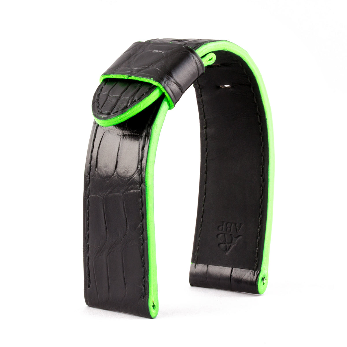 Panerai Radiomir & Luminor - Bracelet montre cuir fluorescent - Alligator noir / vert - watch band leather strap - ABP Concept -