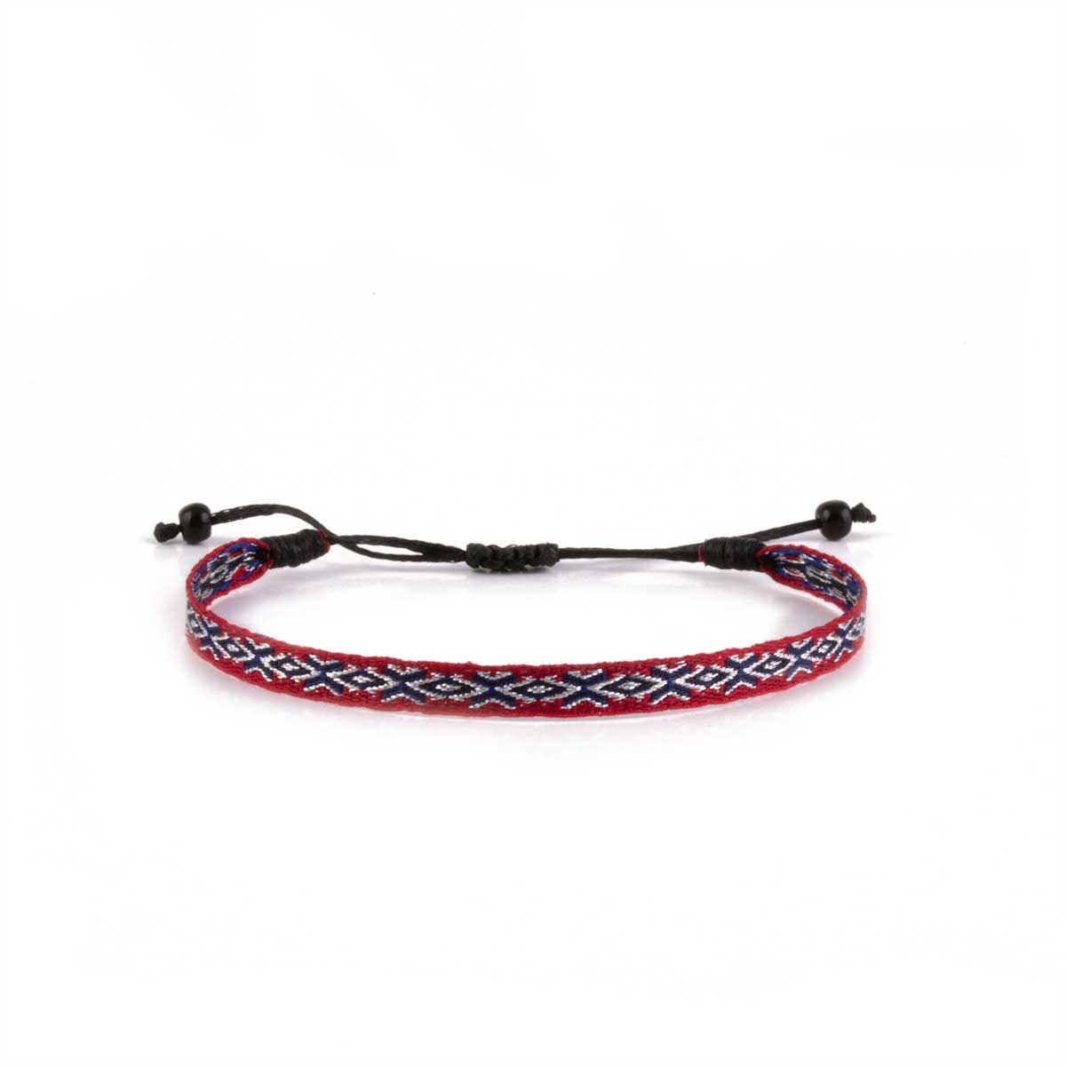 Bracelets ruban tissé à motifs (noir, bleu, vert, rouge...)