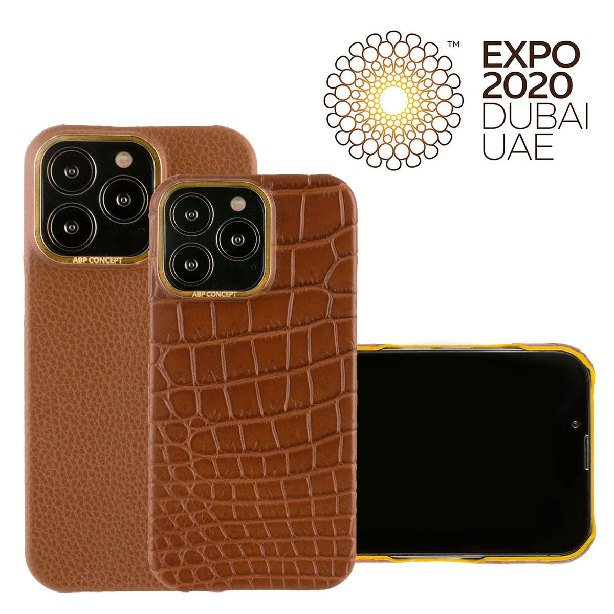 Tribute to Expo 2020 Dubai - Leather iPhone case - iPhone 13 & 12 ( Pro / Max ) - Brown alligator and buffalo