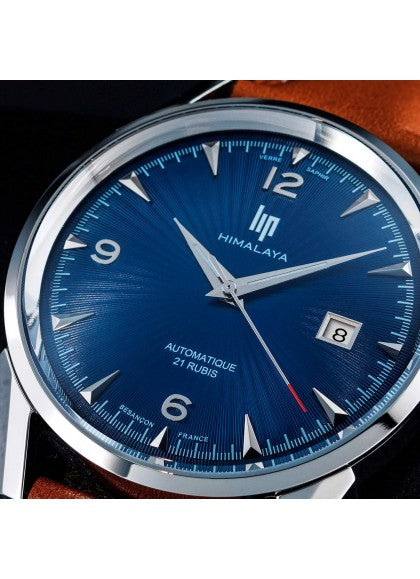 Montre Lip - Himalaya 40mm automatique cadran bleu soleillé bracelet cuir