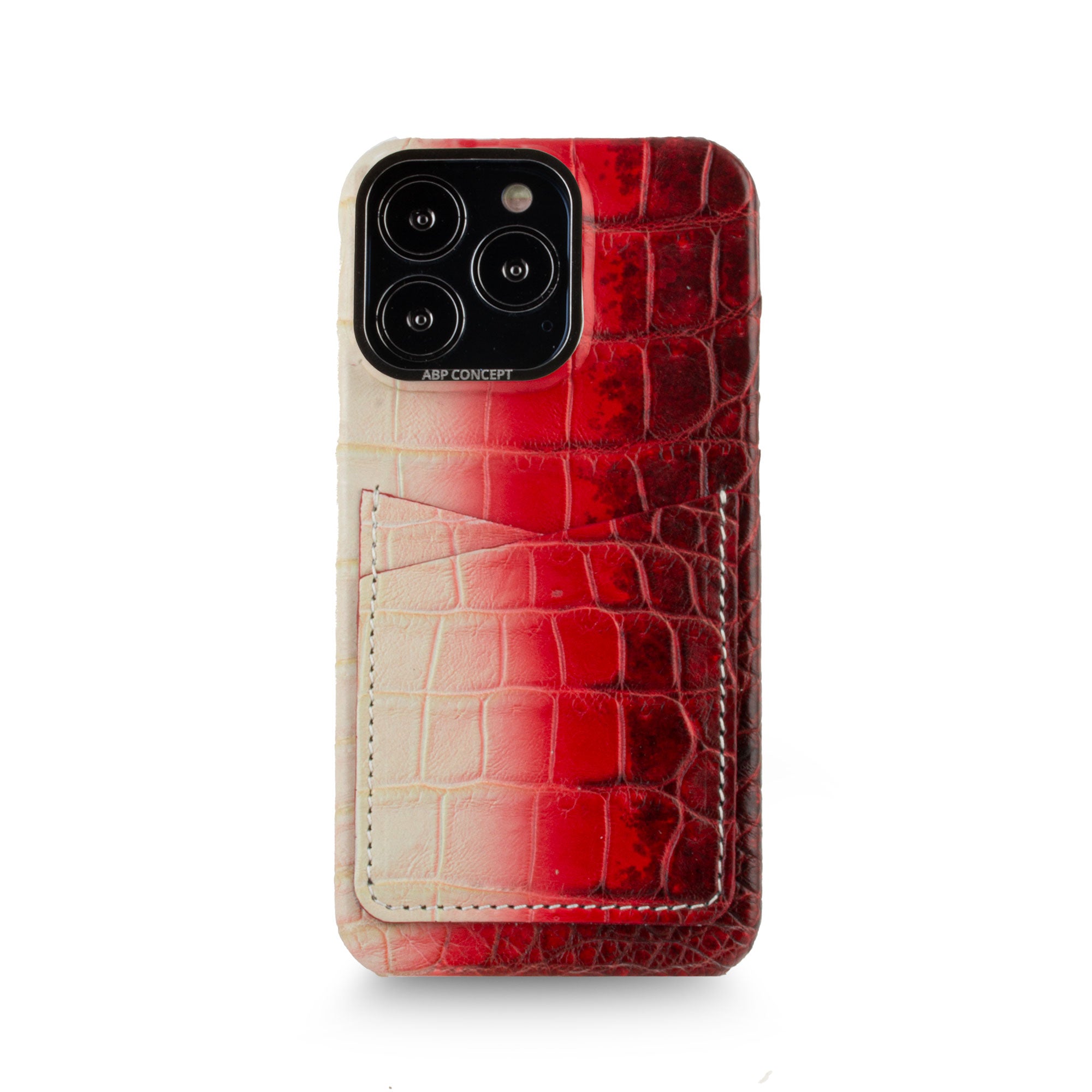 Vente exclusive - Coque cuir "double card" Himalaya pour iPhone 13 Pro - Crocodile Himalaya rouge