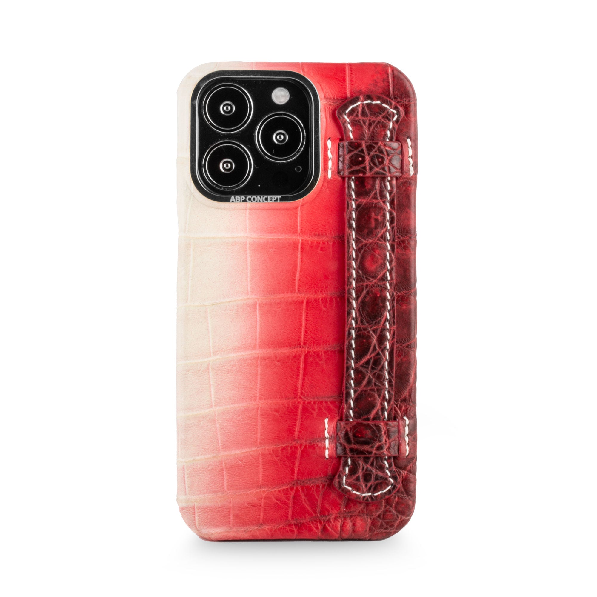 Vente exclusive - Coque cuir "strap case" Himalaya pour iPhone 13 Pro - Crocodile Himalaya rouge
