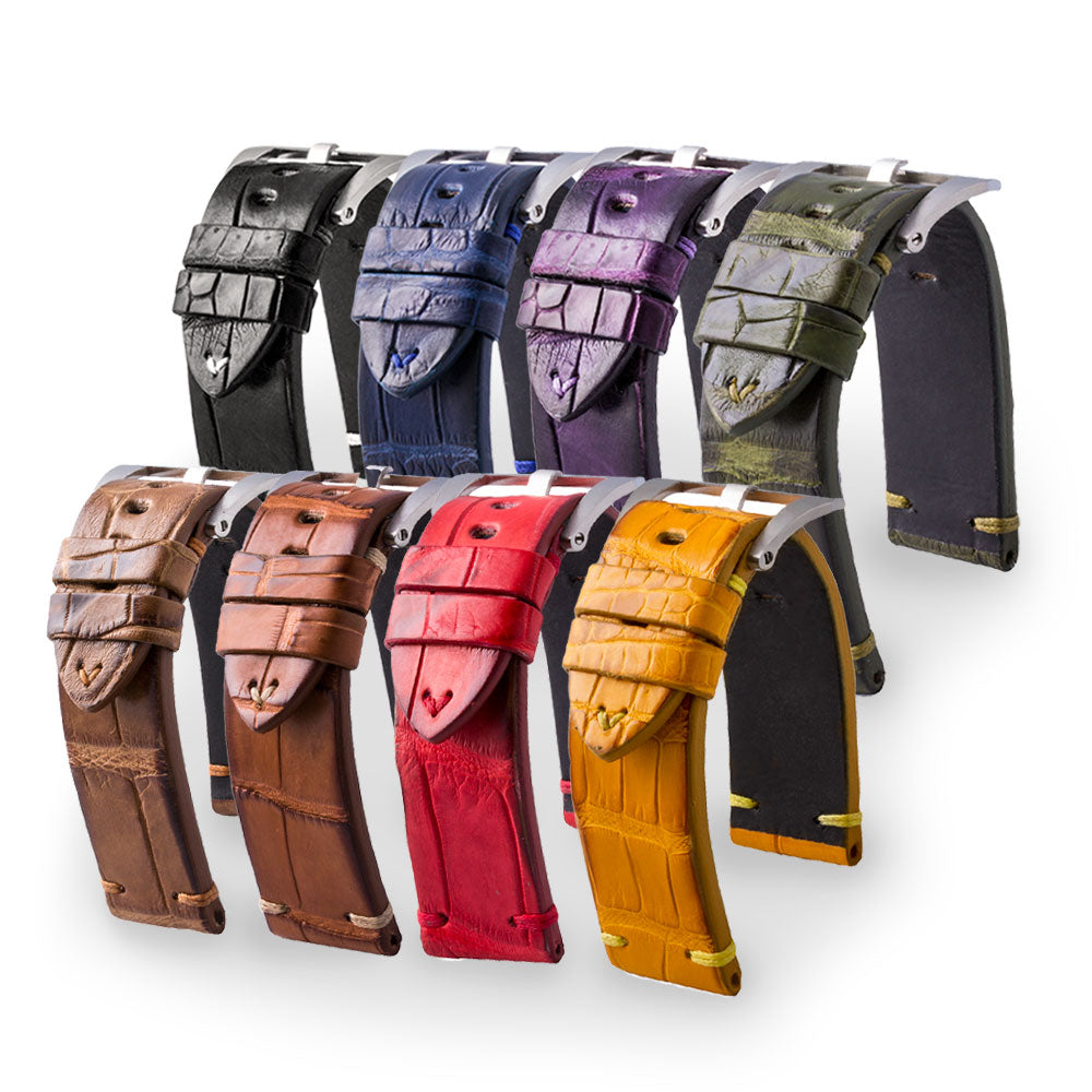 Panerai Luminor - Bracelet-montre cuir vintage - Alligator (noir, marron, bleu, kaki, rouge...) - watch band leather strap - ABP Concept -