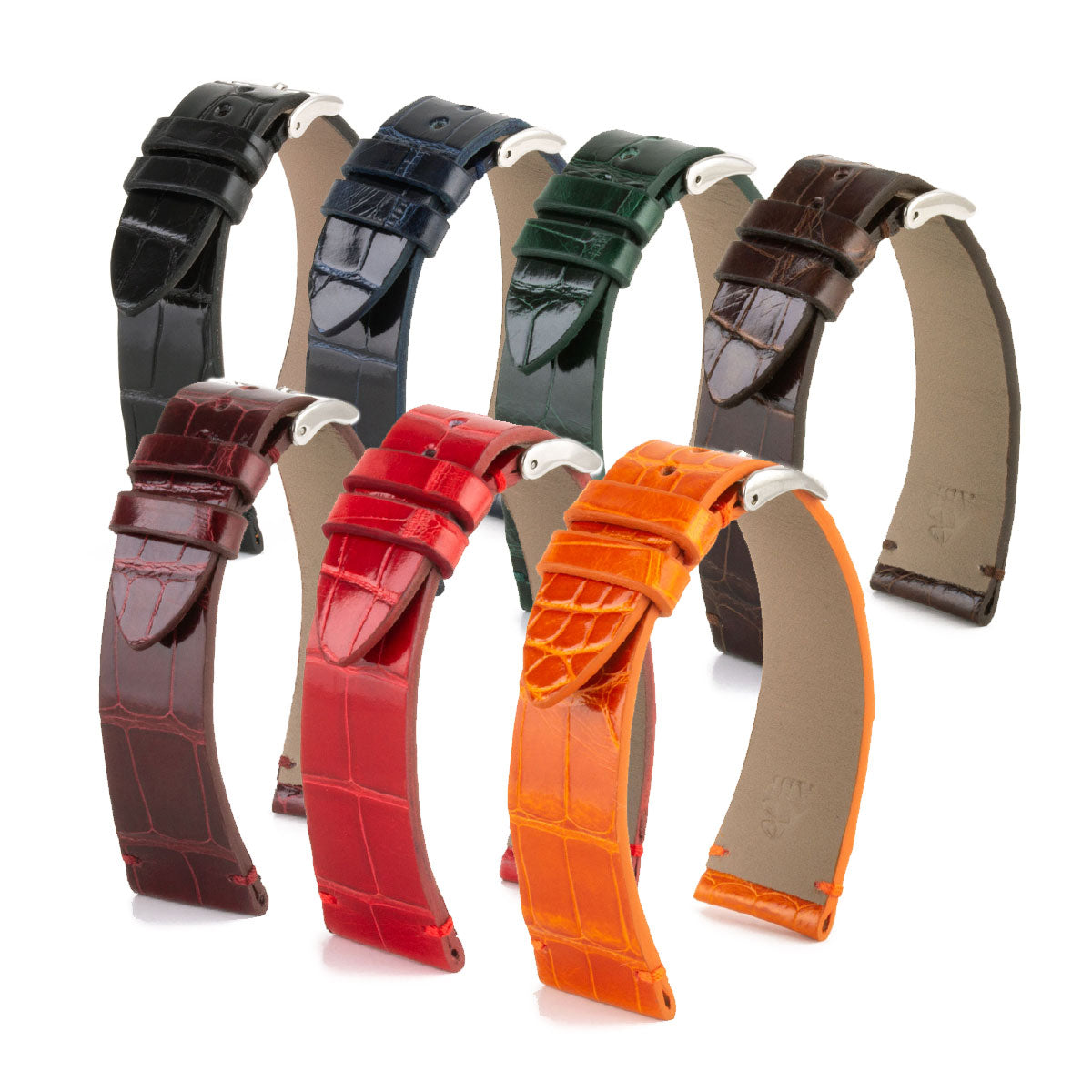 Bracelet "Retro" - Bracelet montre cuir - Alligator brillant (noir, bleu, vert, marron, bordeaux, rouge)