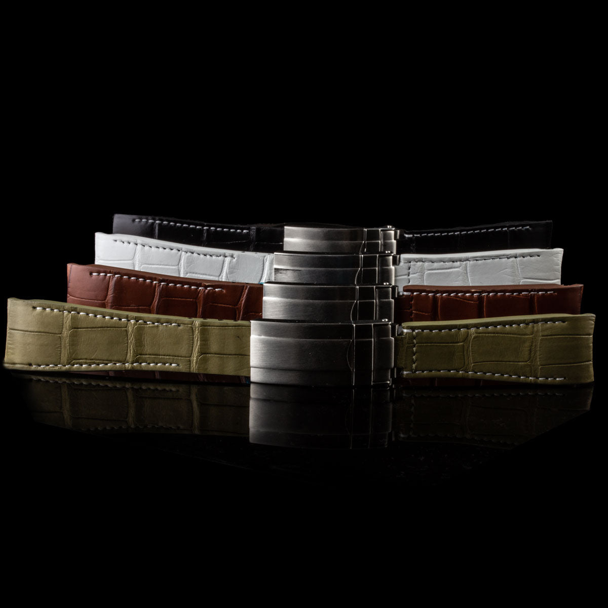 ​Rolex - R Strap premium leather watchstrap - Alligator / crocodile  (black, white, brown, blue, light kaki) with white stitching