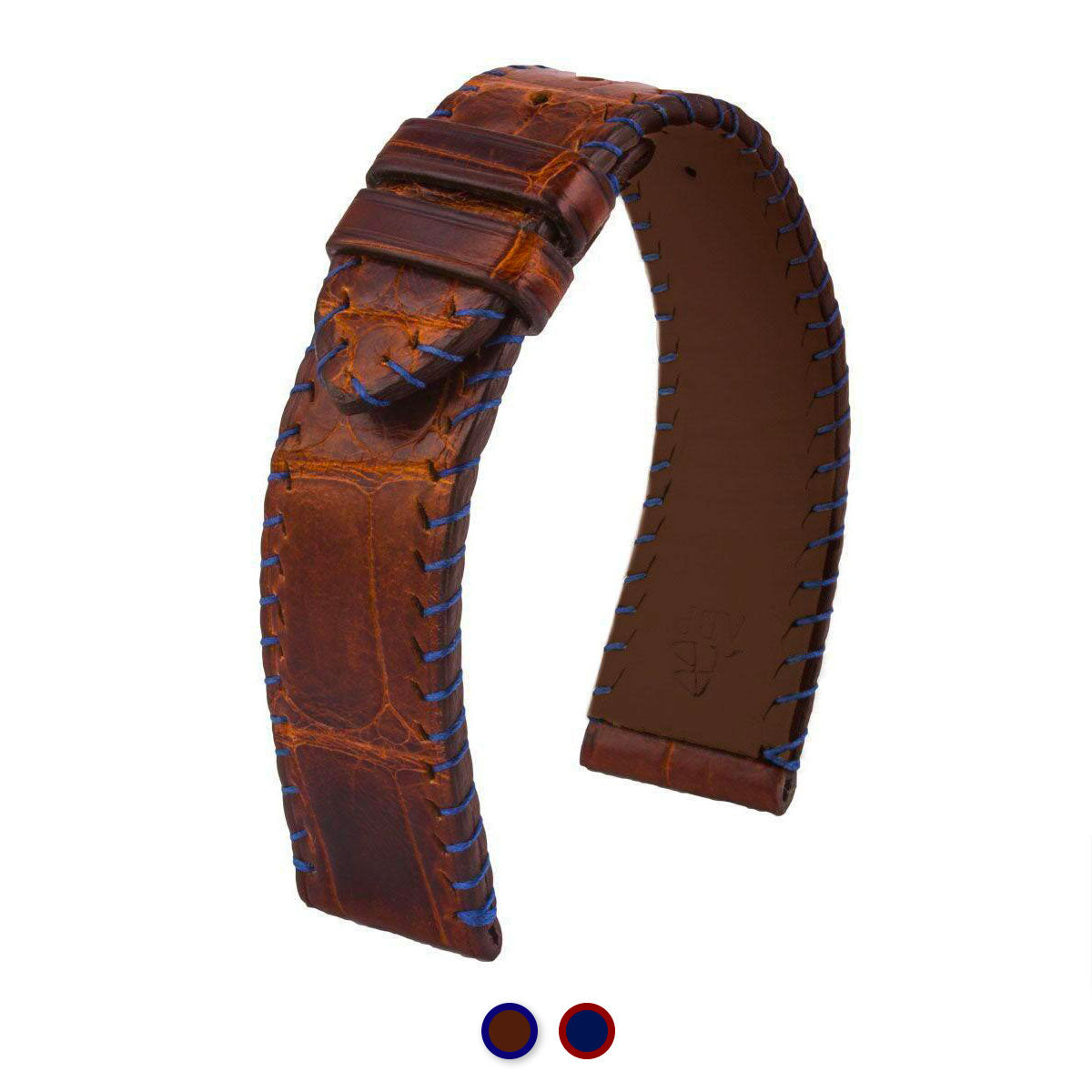 Bracelet montre cuir - Yachting couture semi tribale - Alligator (marron / bleu, bleu / marron) - watch band leather strap - ABP Concept -