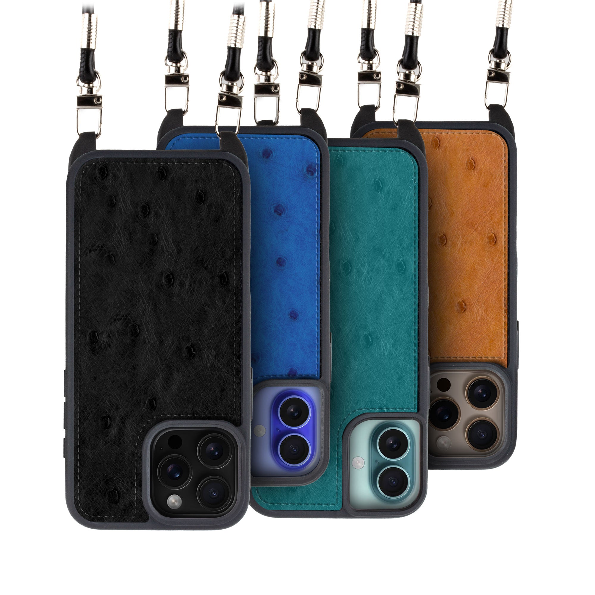 Coque "Crossbody" cuir pour iPhone 16 ( Tous modèles ) - Autruche