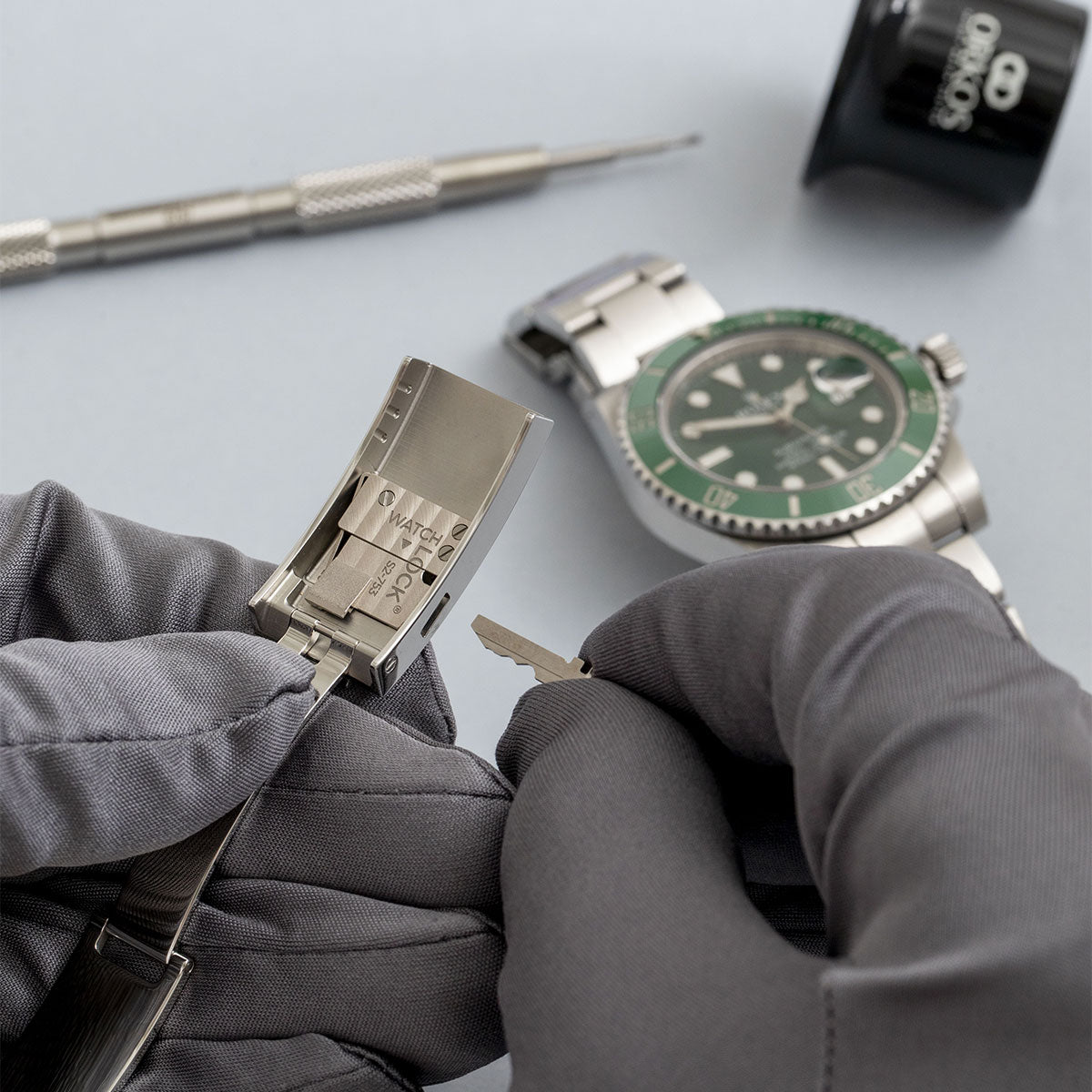 ORKOS - Rolex type Watchlock® securable deployment buckle (steel, yellow gold, pink gold, DLC black)