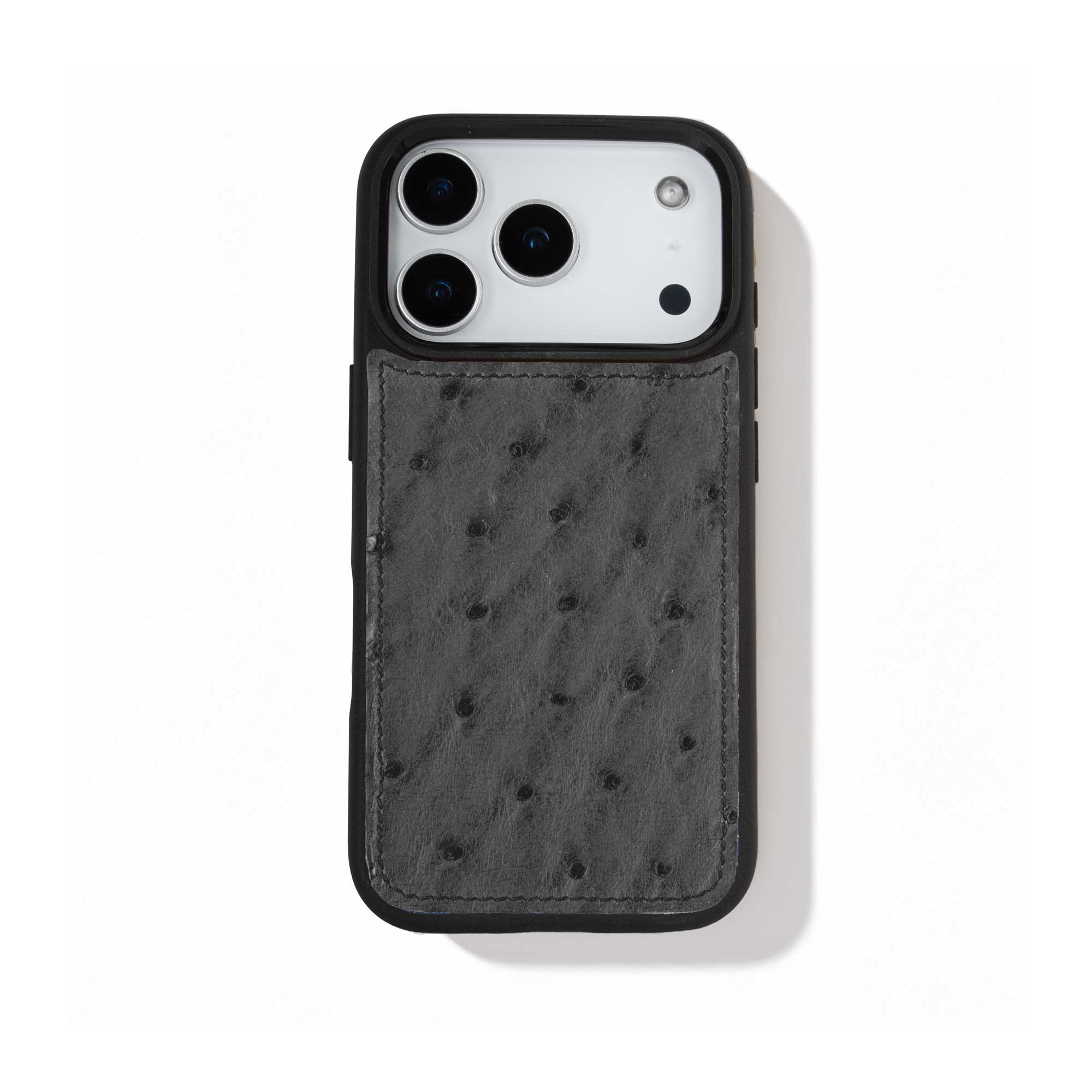 Coque cuir "sport" pour iPhone 17 Pro / Pro Max - Autruche