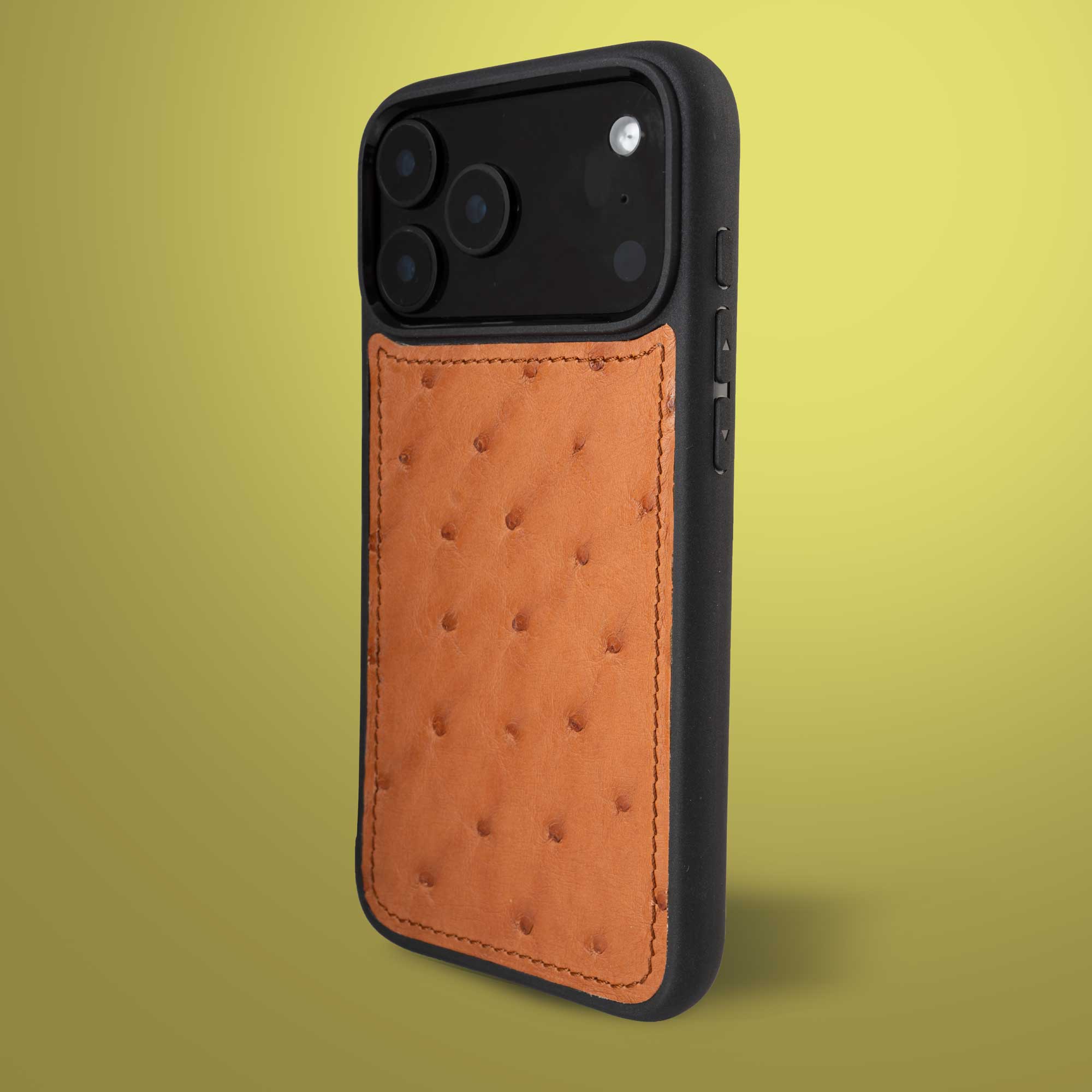 Coque cuir "sport" pour iPhone 17 Pro / Pro Max - Autruche