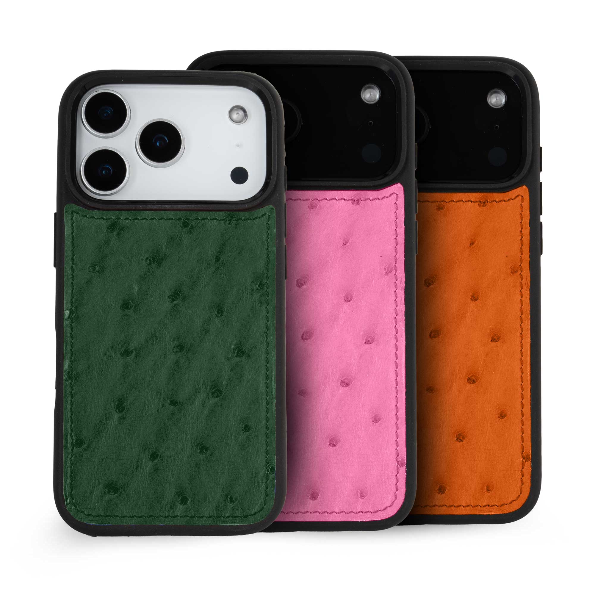Coque cuir "sport" pour iPhone 17 Pro / Pro Max - Autruche