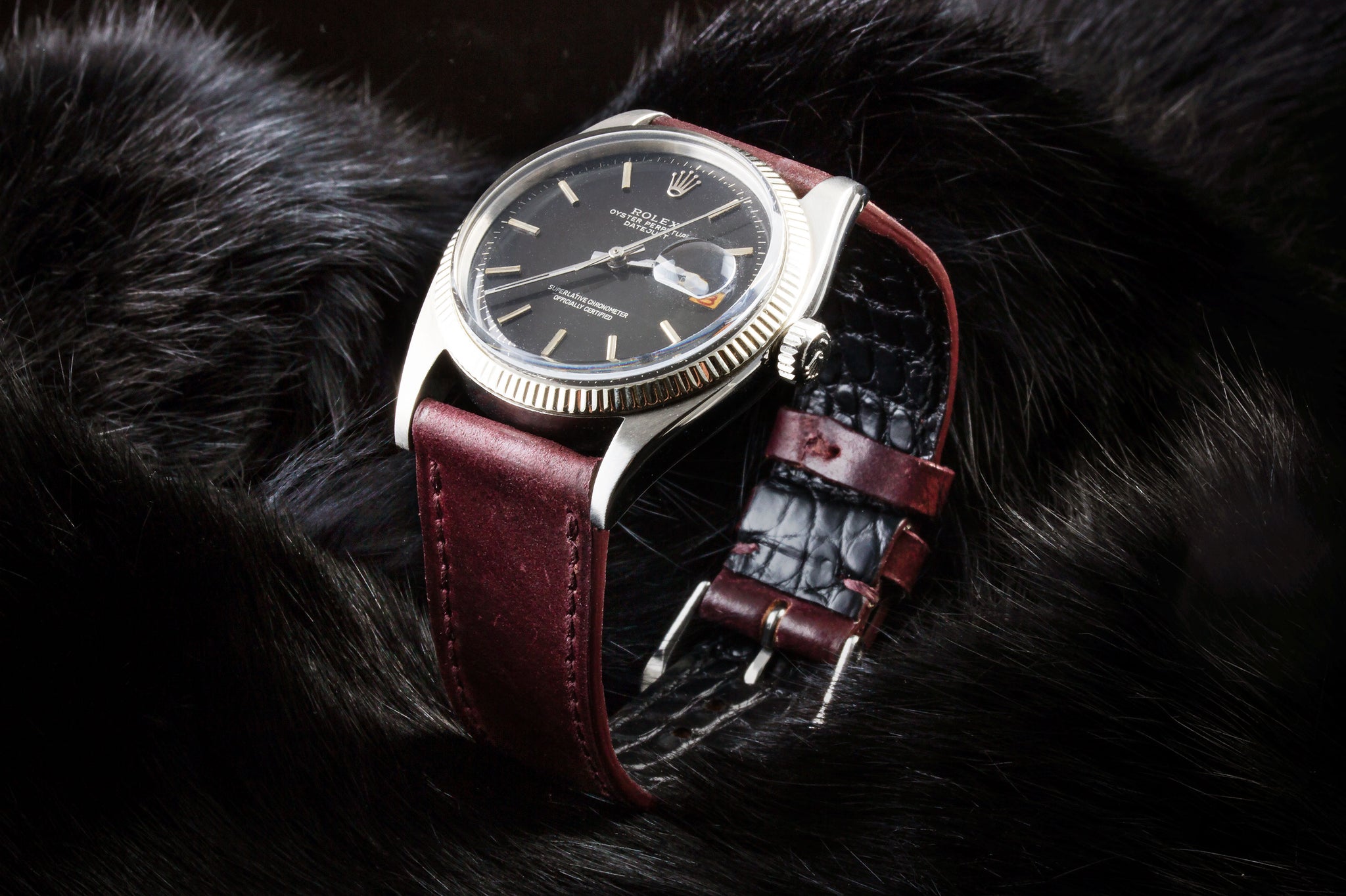 Leather watch strap - Cordovan (black, blue, green, brown, burgundy)