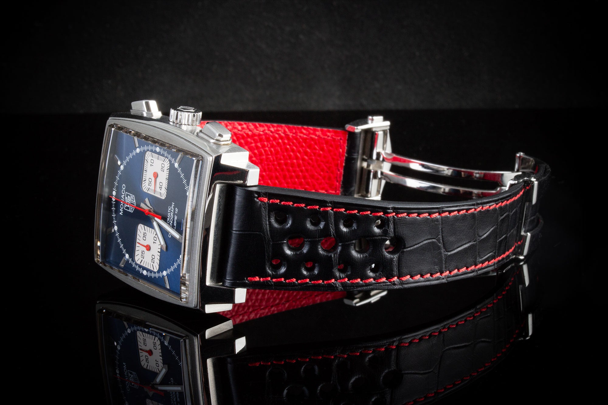 ​Tag Heuer Monaco - Leather watchband - Black alligator