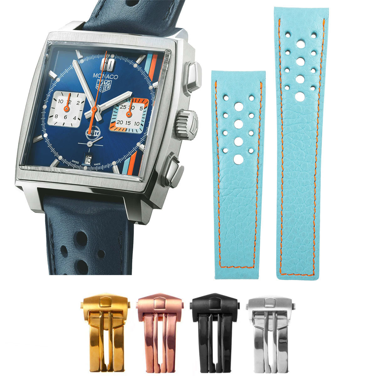 Tag Heuer Monaco "Gulf" - Bracelet-montre cuir - Buffle bleu