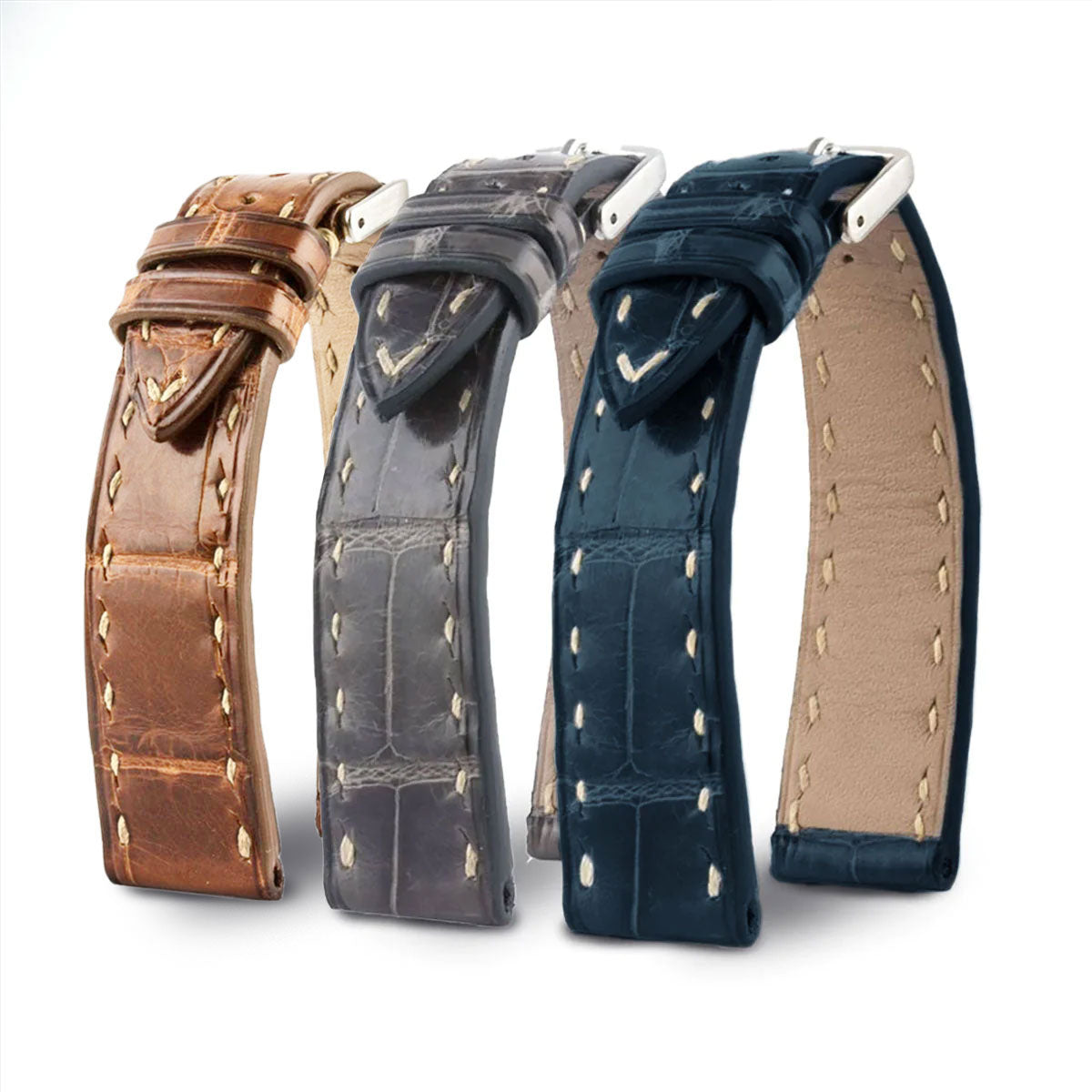 Jaeger Lecoultre Reverso - Bracelet de montre cuir - Alligator tannage waxé Marron, Gris, Bleu jean