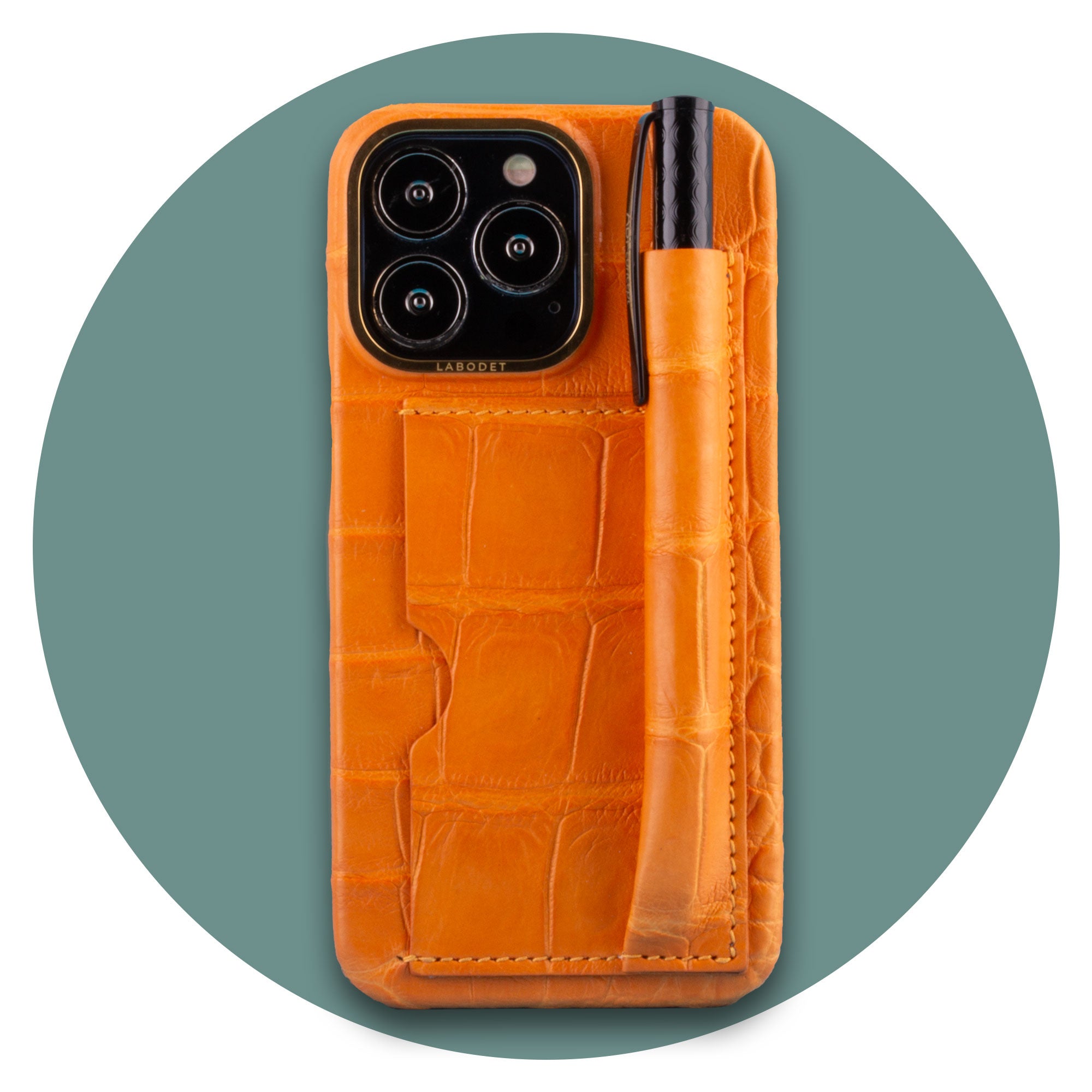 Clearance Sale - Leather iPhone case - iPhone 13 Pro - Orange Alligator