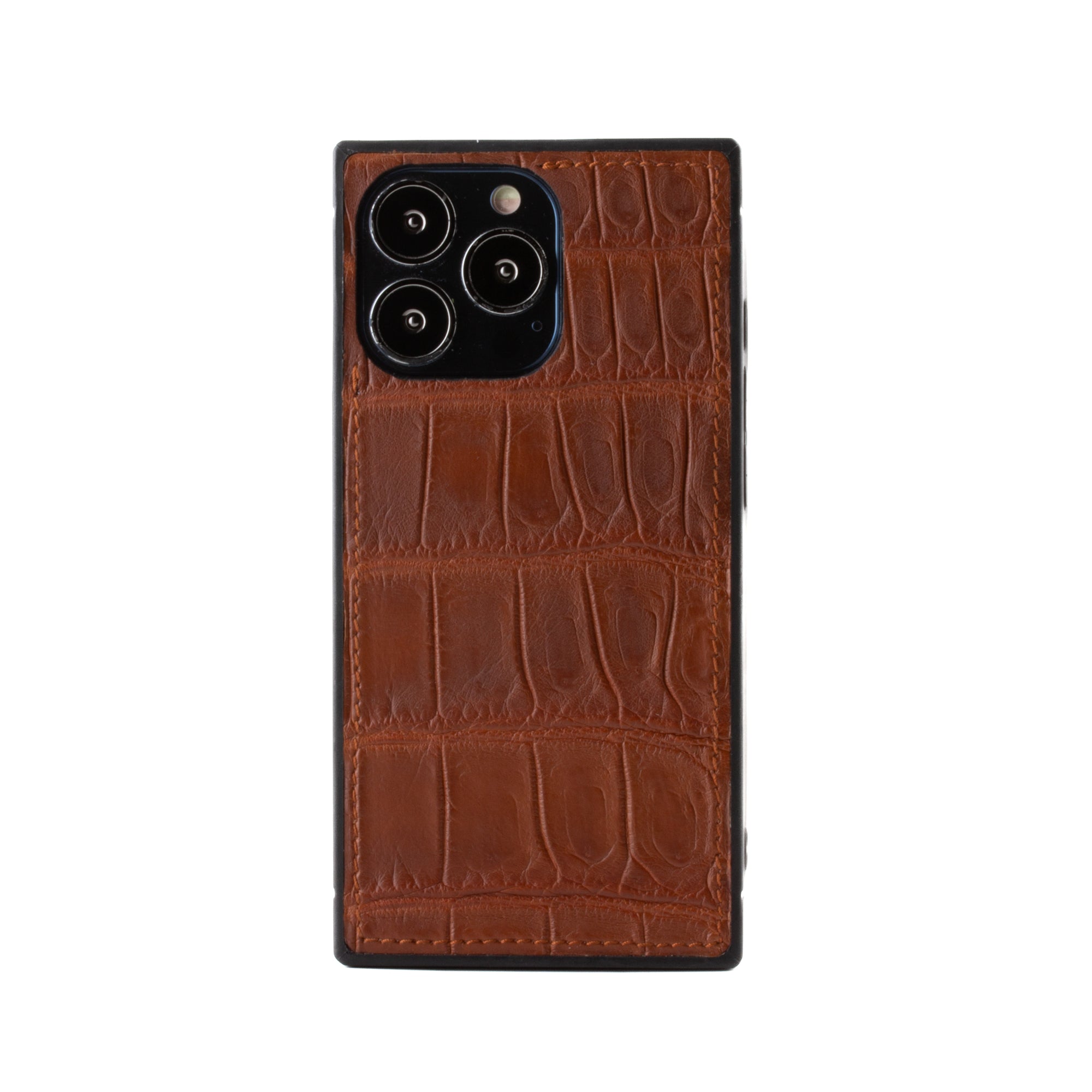 Vente exclusive - Coque "Square case" cuir pour iPhone 13 Pro - Alligator marron 2