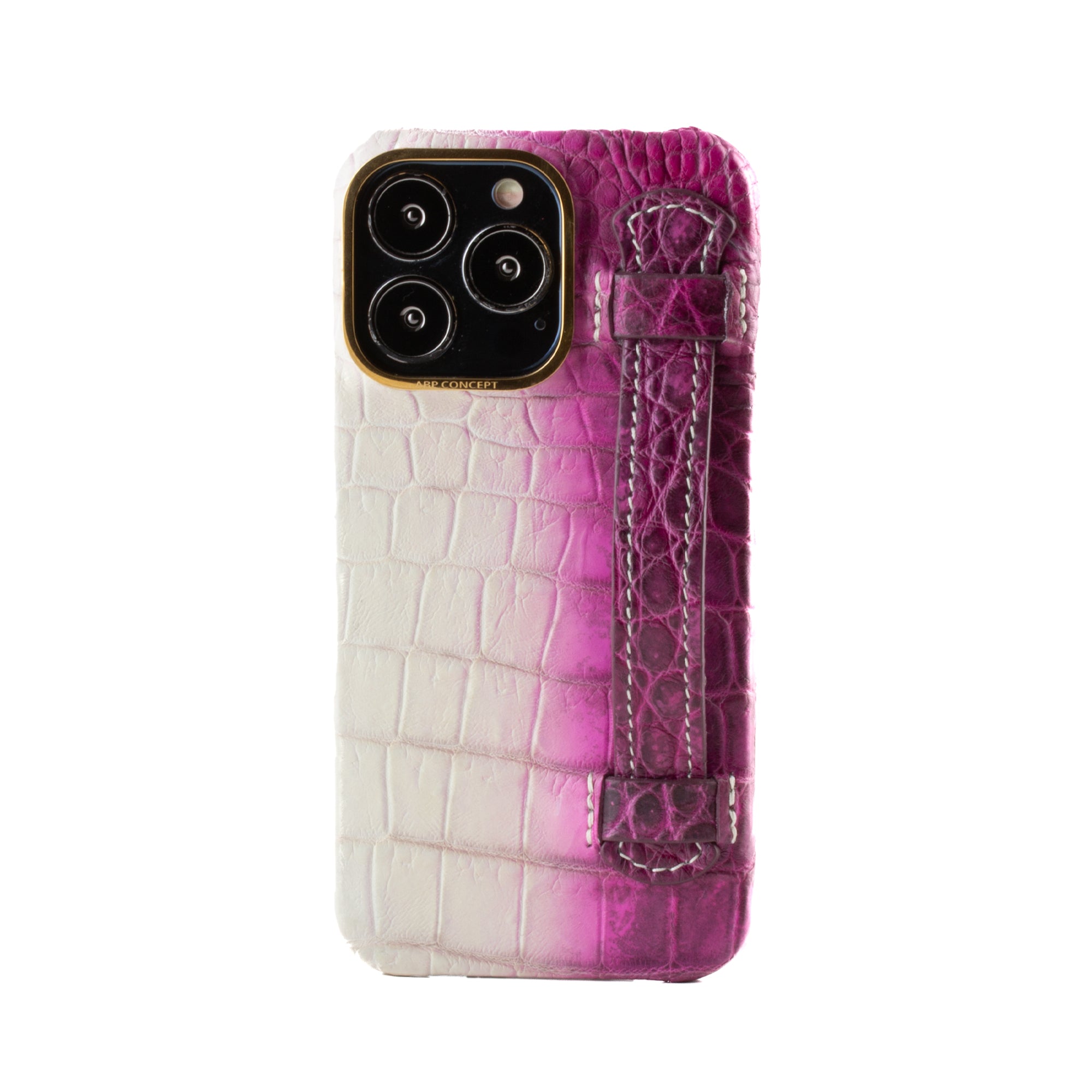 Vente exclusive - Coque cuir "strap case" Himalaya pour iPhone 13 Pro - Crocodile Himalaya fuchsia