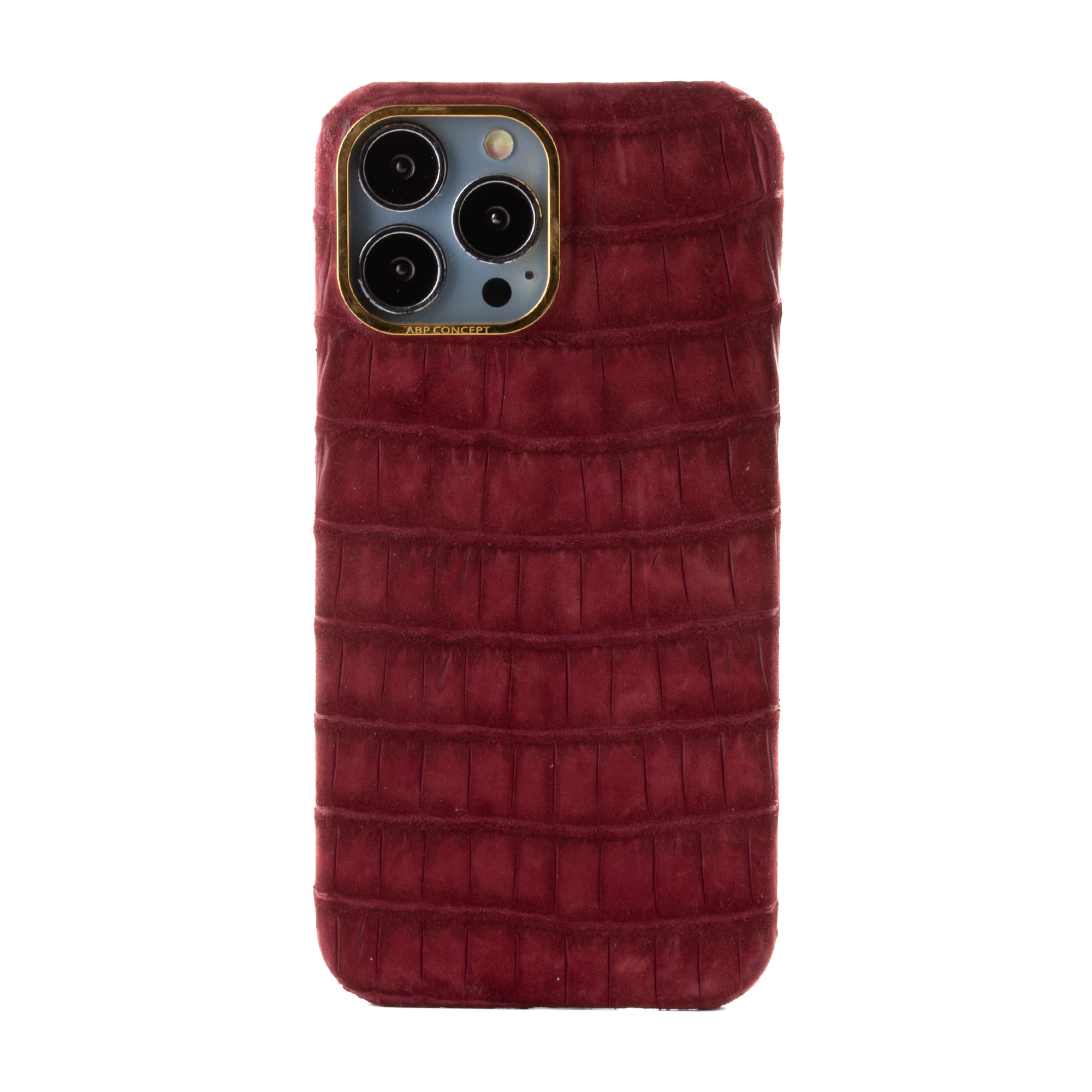 Clearance Sale - Leather iPhone case - iPhone 13 Pro Max - Nubuck burgundy alligator
