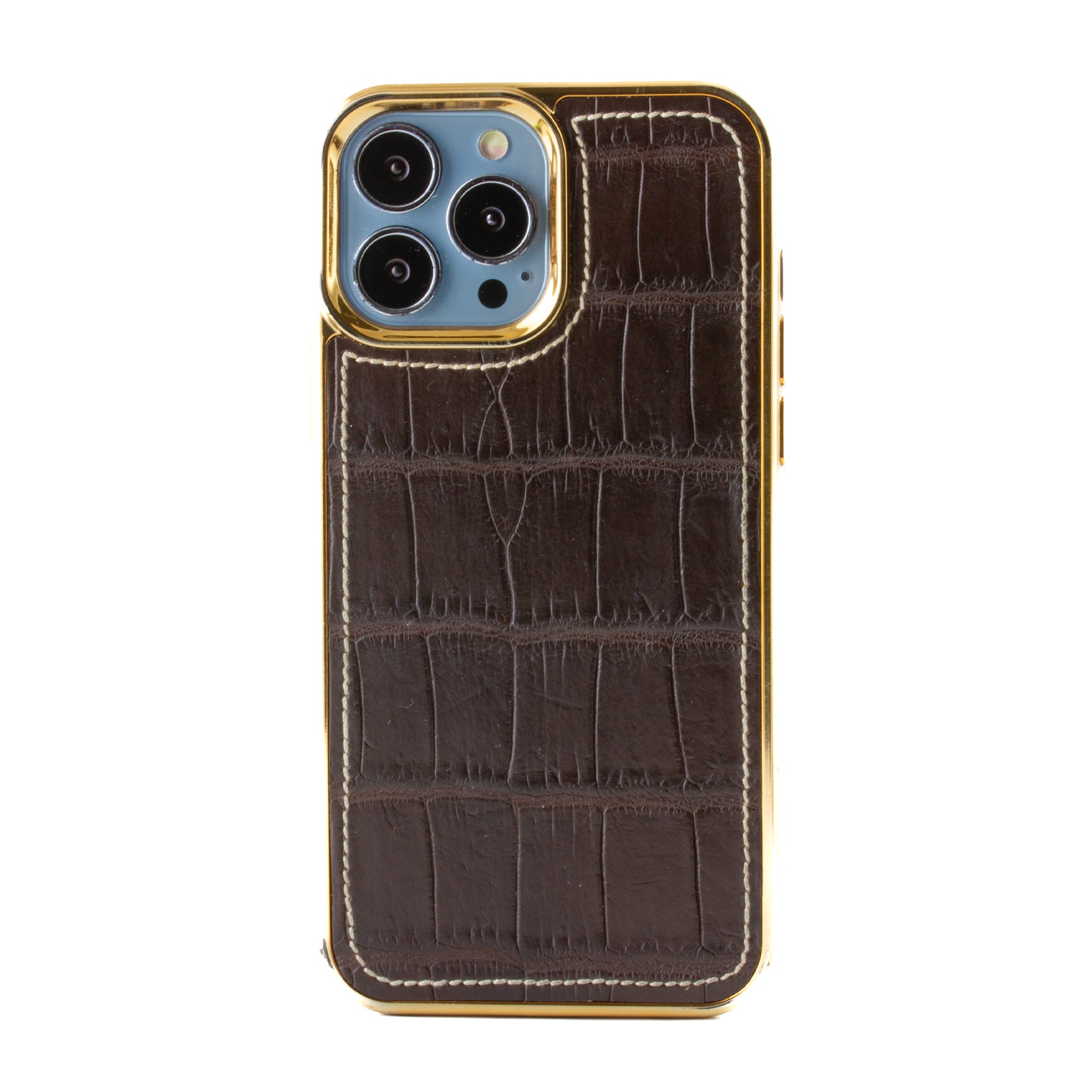 Vente exclusive - Coque "Sport case" cuir pour iPhone 13 Pro Max - Alligator marron 2