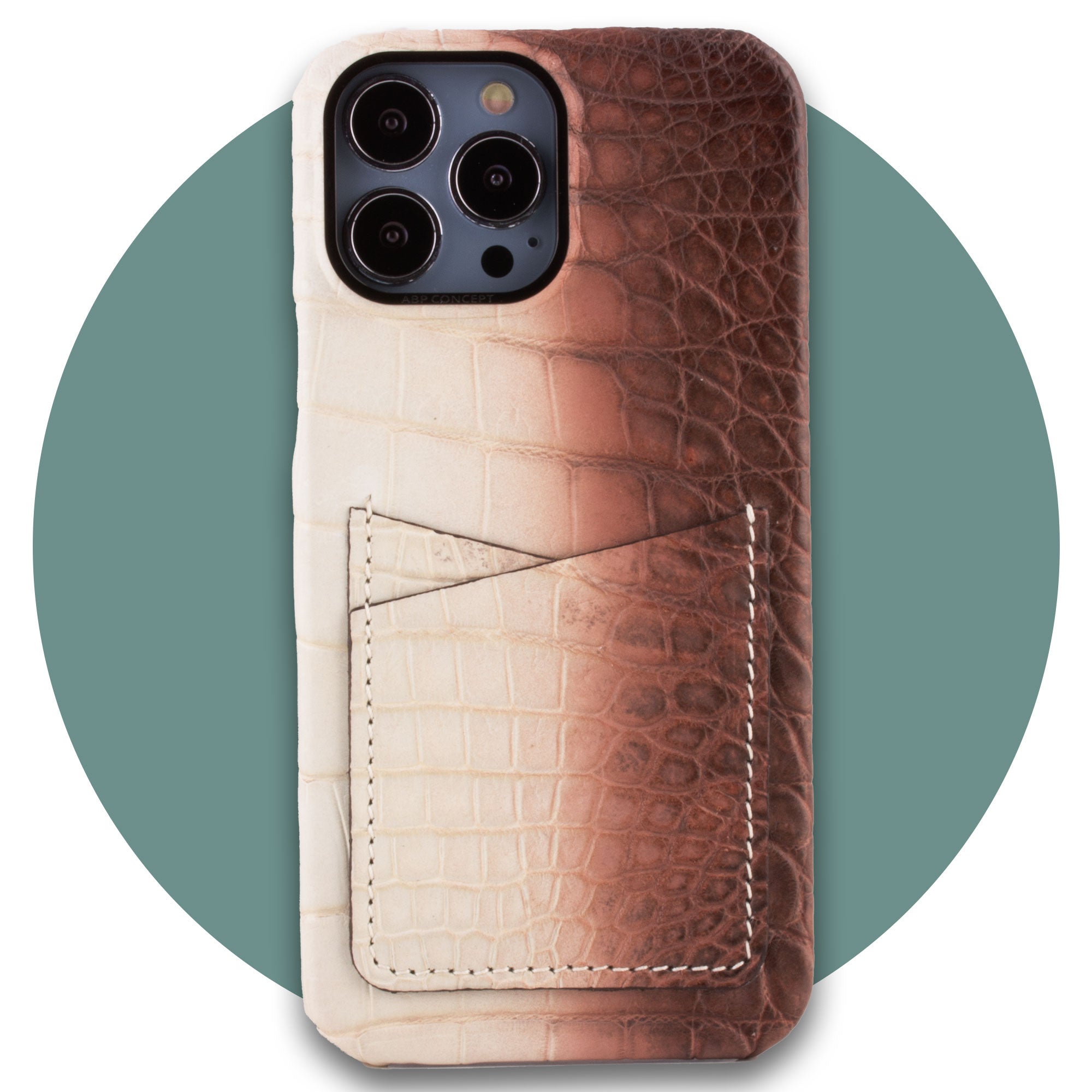 Vente exclusive - Coque cuir "Double card" Himalaya pour iPhone 13 Pro Max - Crocodile Himalaya marron