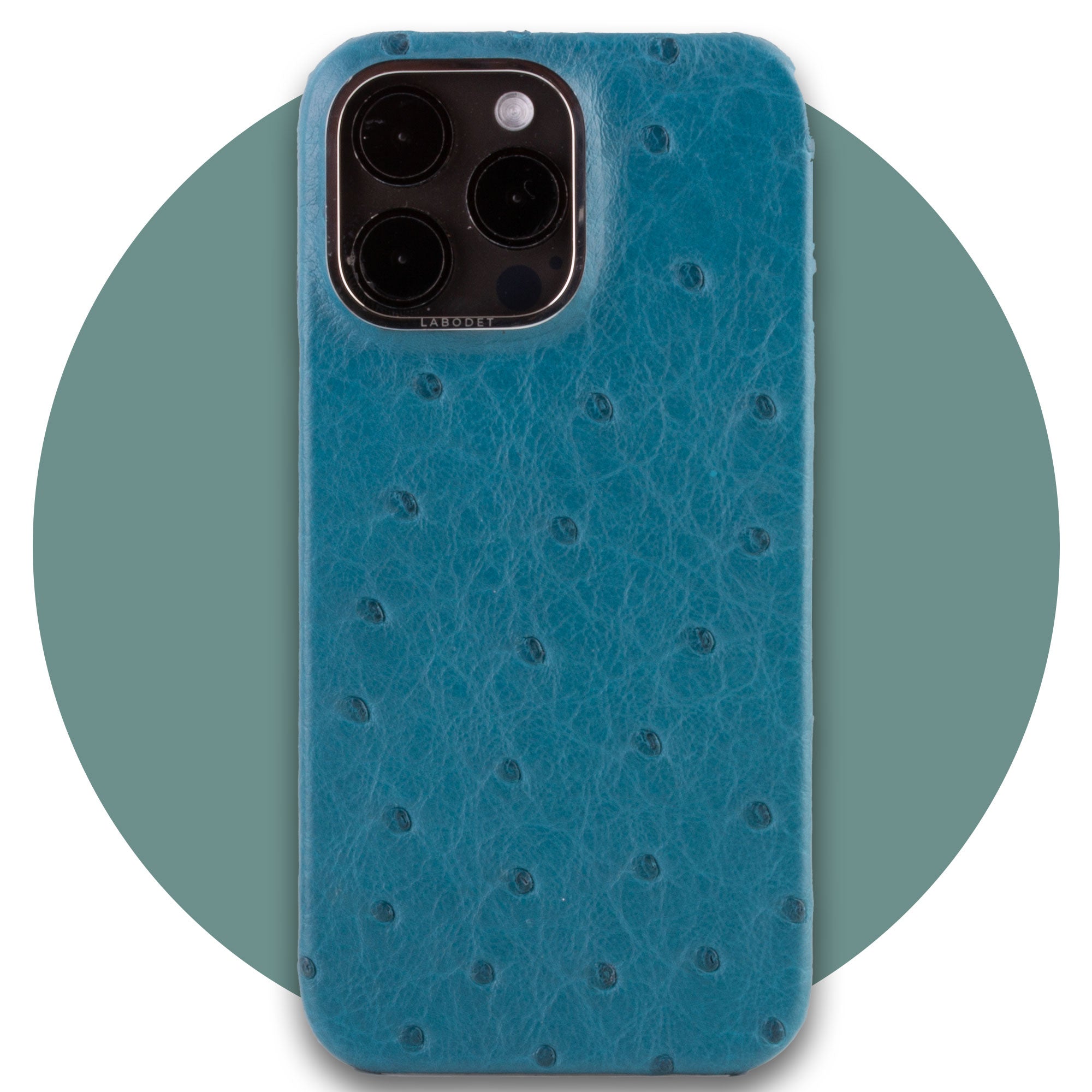 Vente exclusive - Coque cuir pour iPhone 15 Pro Max - Autruche bleu canard