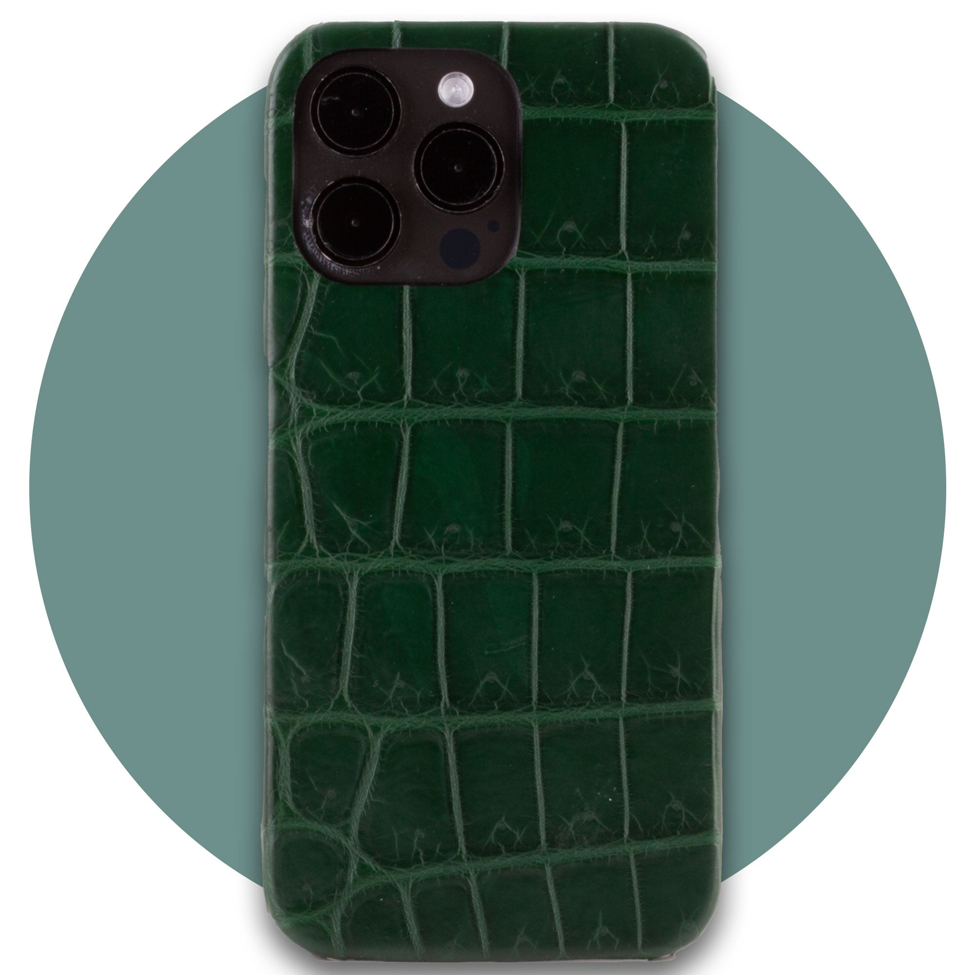 Clearance Sale - Leather iPhone "flat case" - iPhone 15 Pro Max - Green alligator