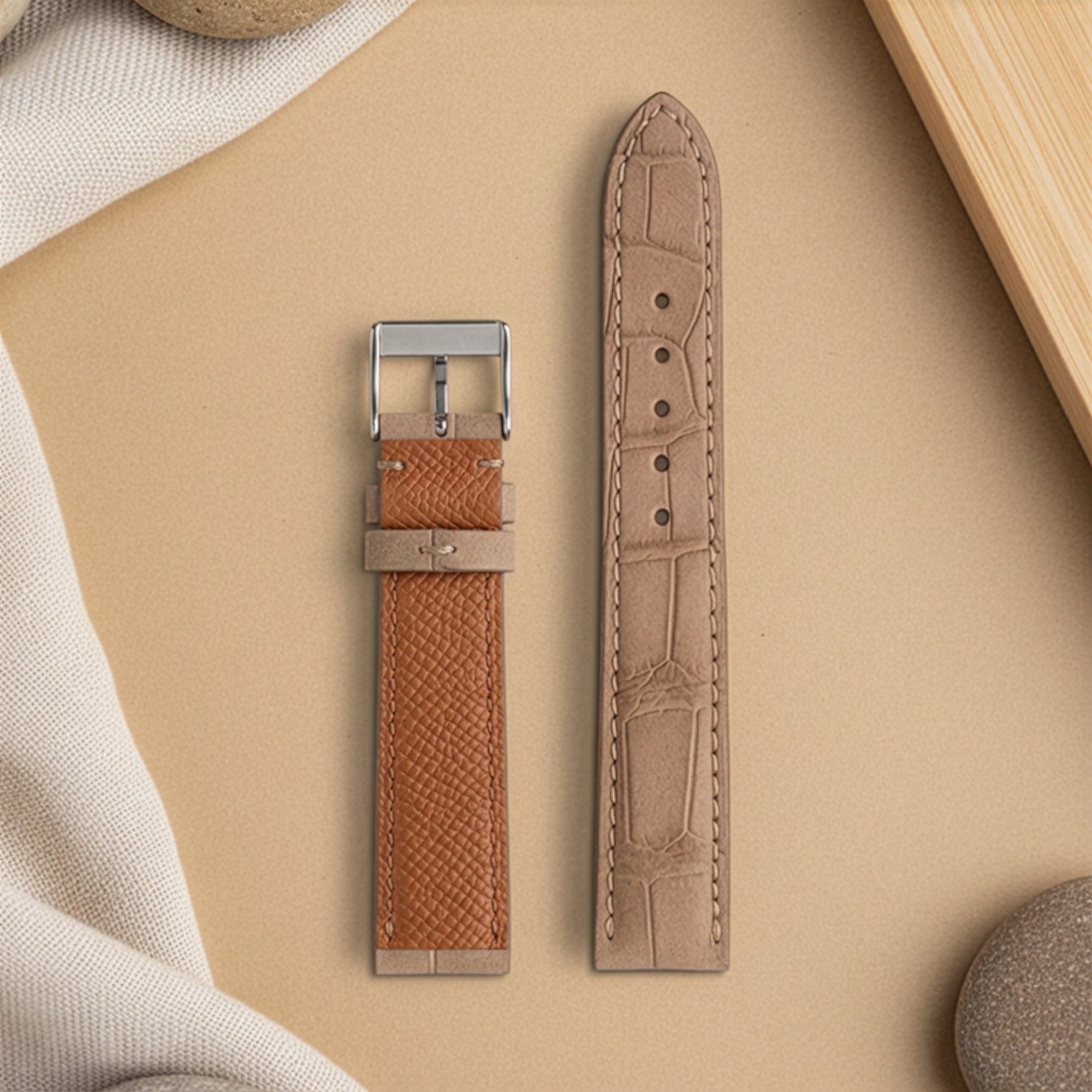 Bracelet cuir classique "Onirique" - Alligator nubuck sable