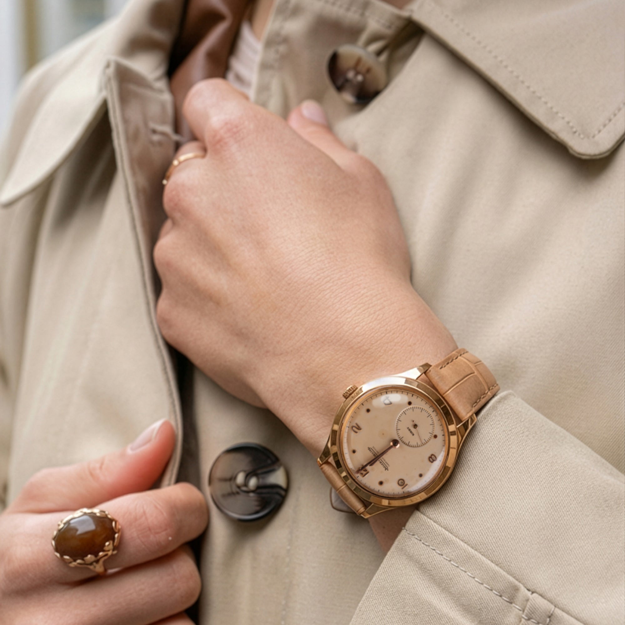 Bracelet cuir classique "Onirique" - Alligator nubuck sable