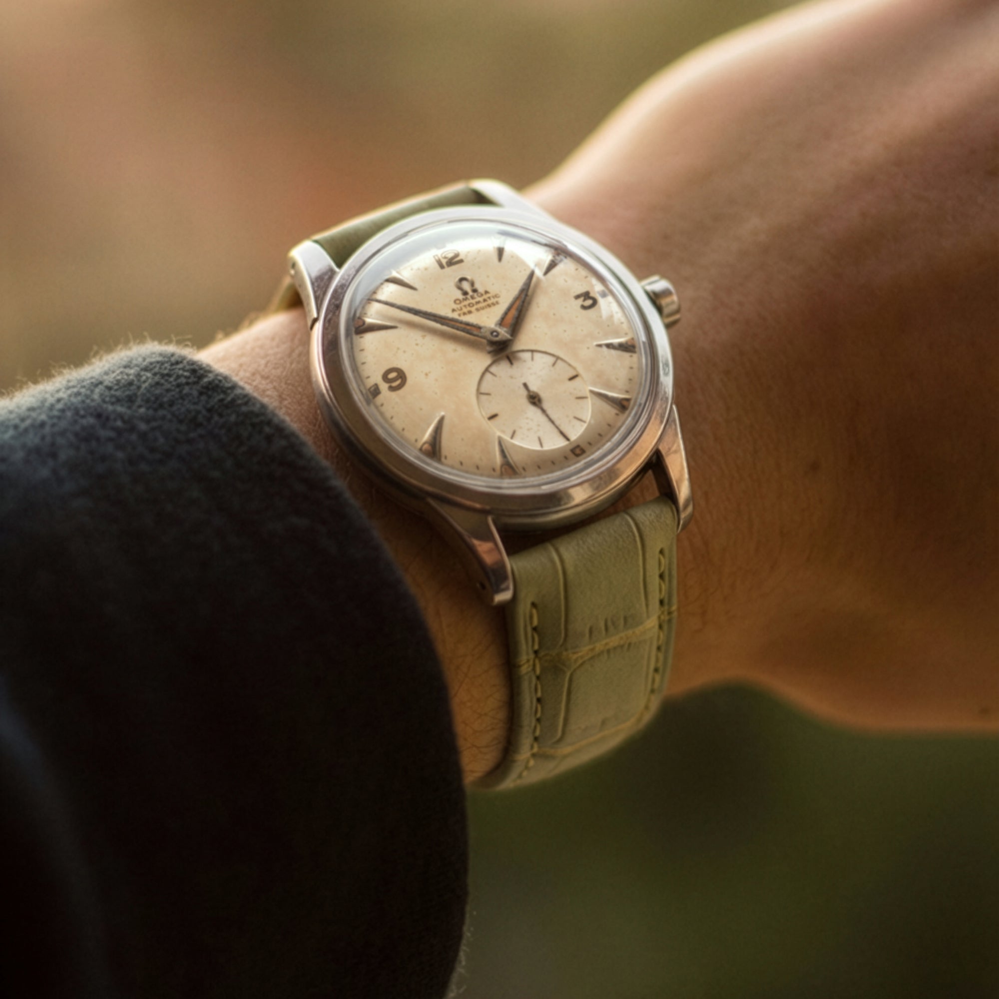Bracelet cuir classique "Onirique" - Alligator nubuck vert