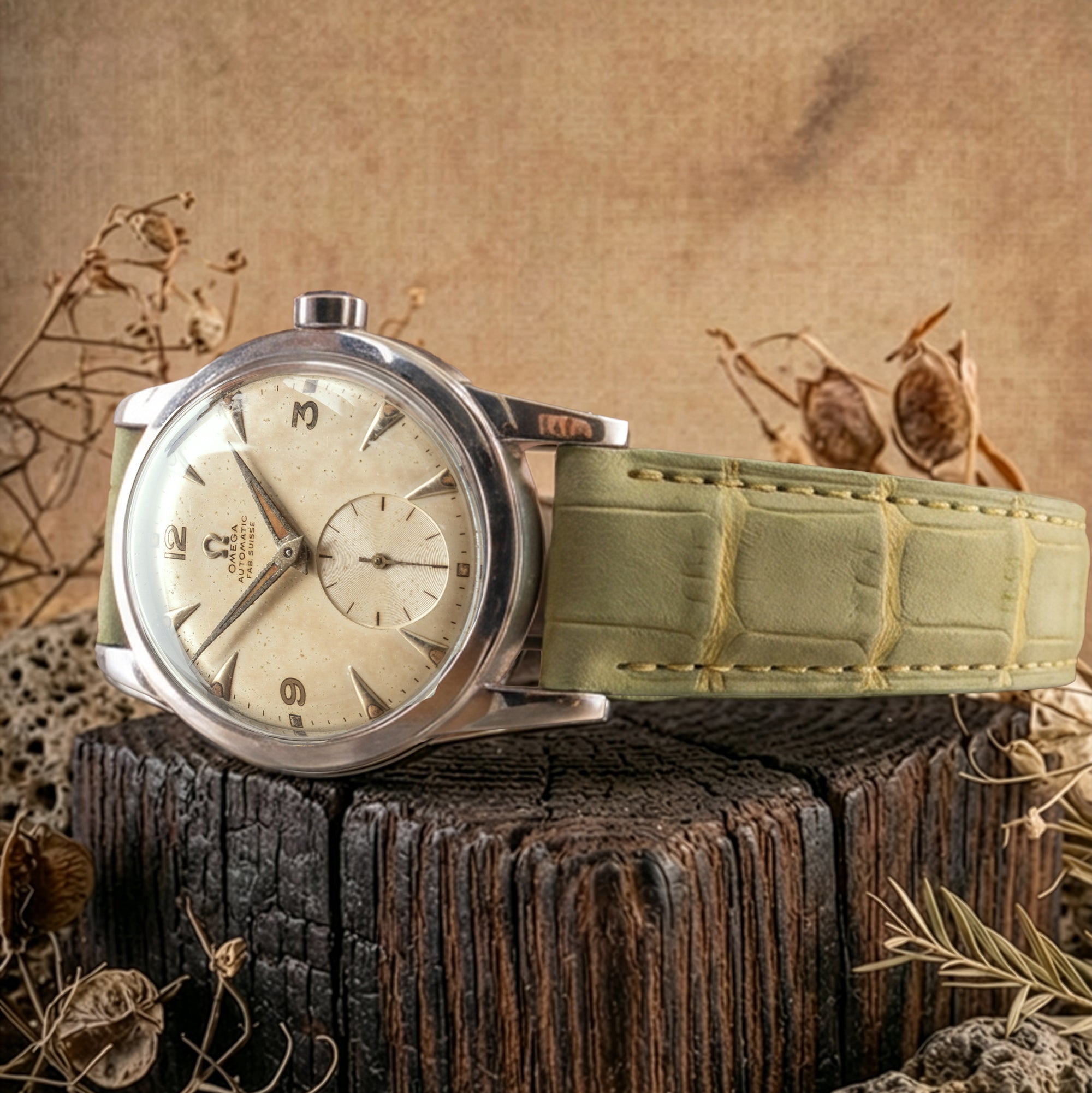 Bracelet cuir classique "Onirique" - Alligator nubuck vert