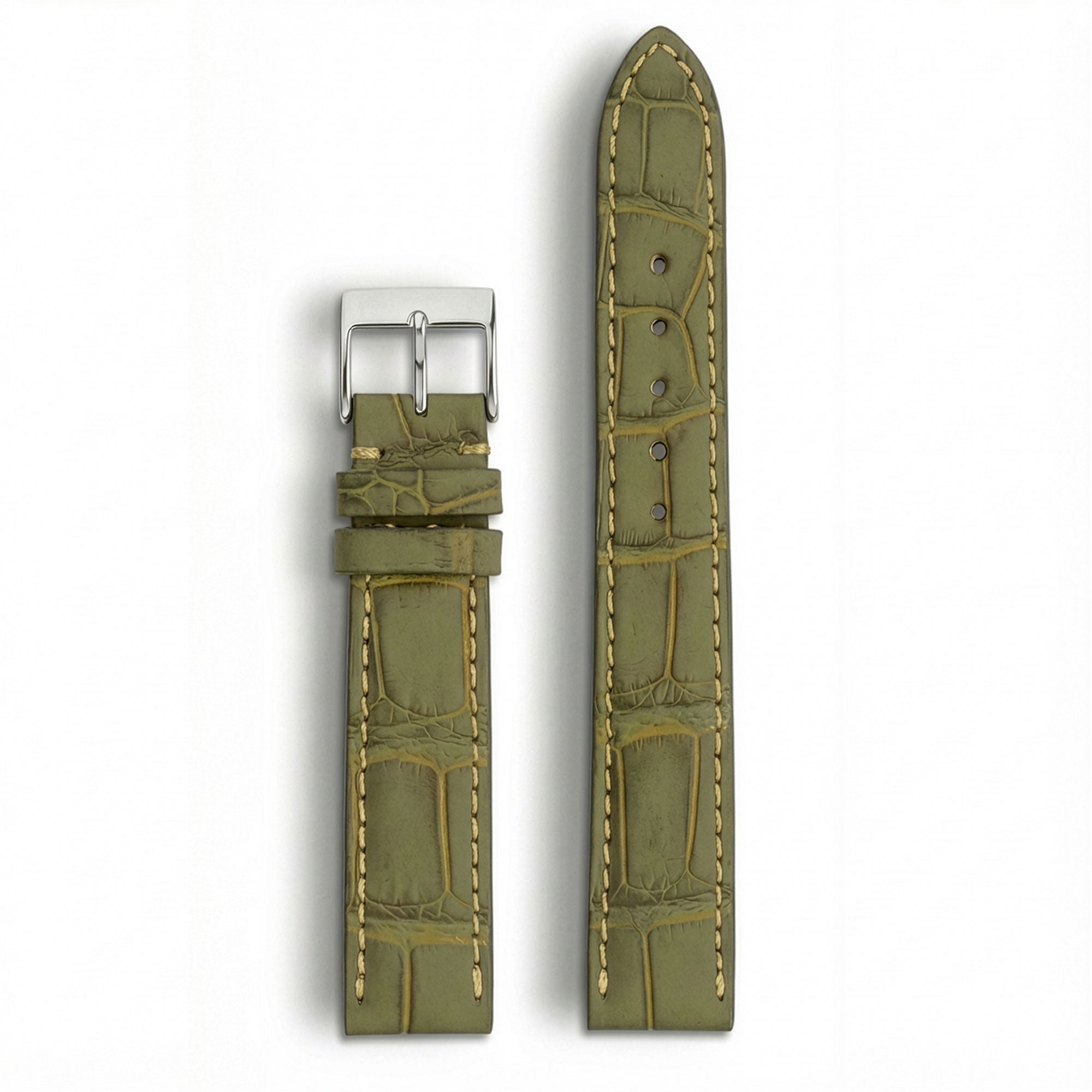 Classic "Onirique" leather watch band - Green nubuck alligator