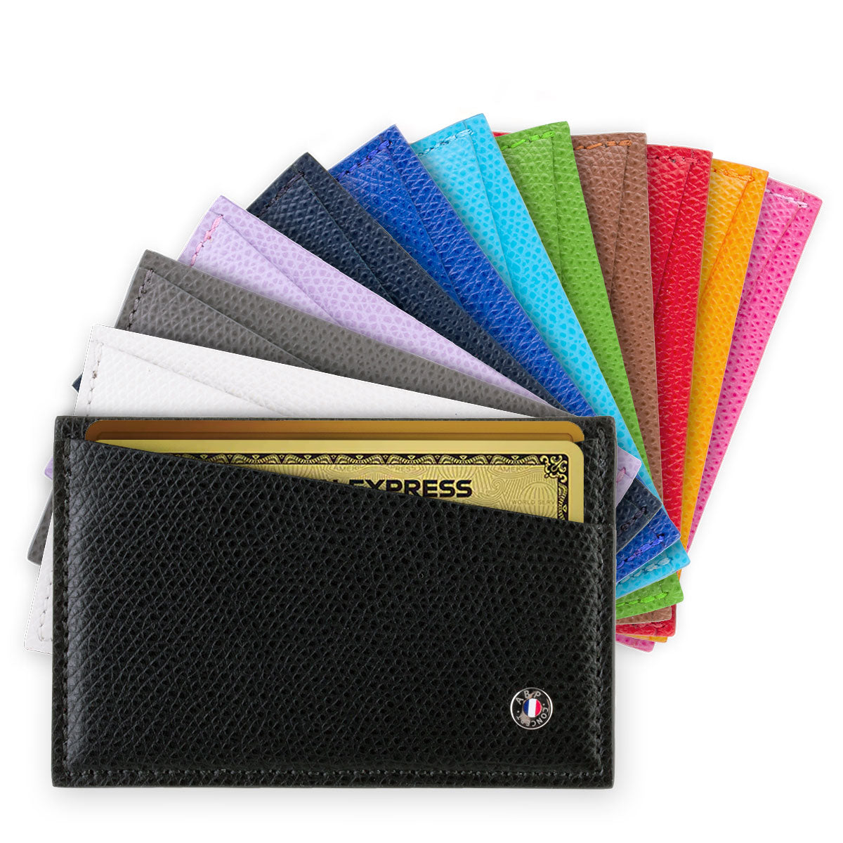 Etui cartes bancaires cuir "Essential" - Veau grainé (noir, bleu, vert, marron, orange...)