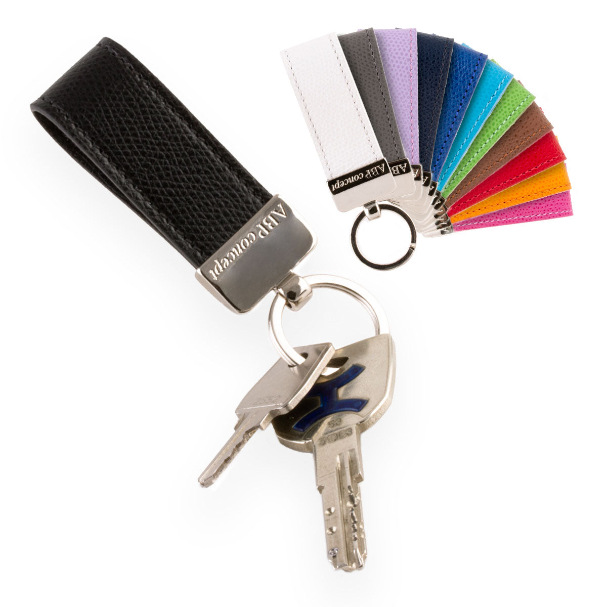 Porte-clés en cuir "Essential" - Veau grainé (noir, bleu, vert, marron, orange...)