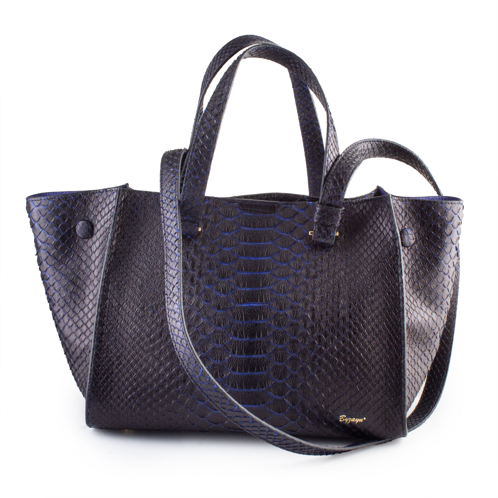 Sac à main en cuir de python noir / bleu - Paris – ABP Concept