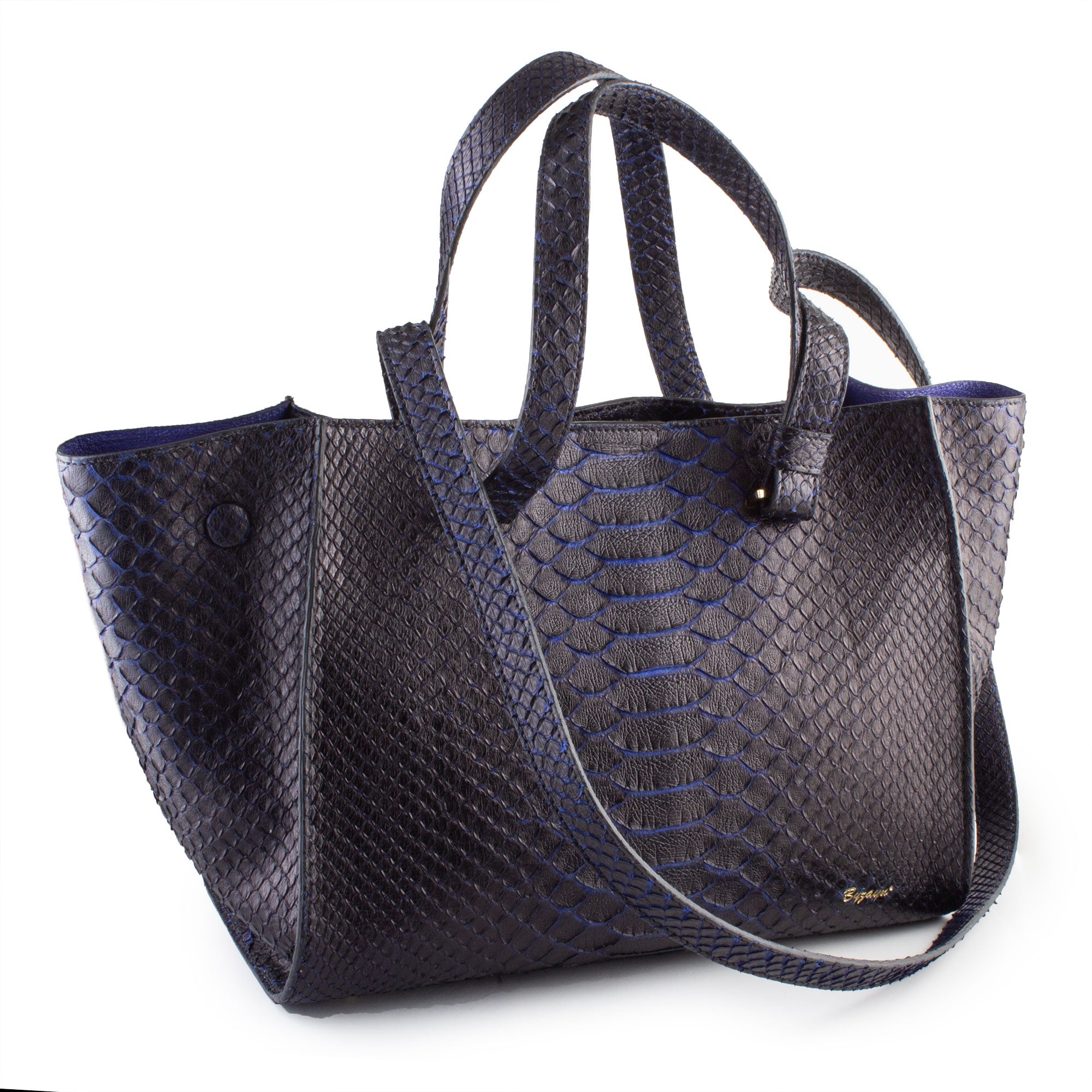 Sac à main en cuir de python noir / bleu - Paris – ABP Concept