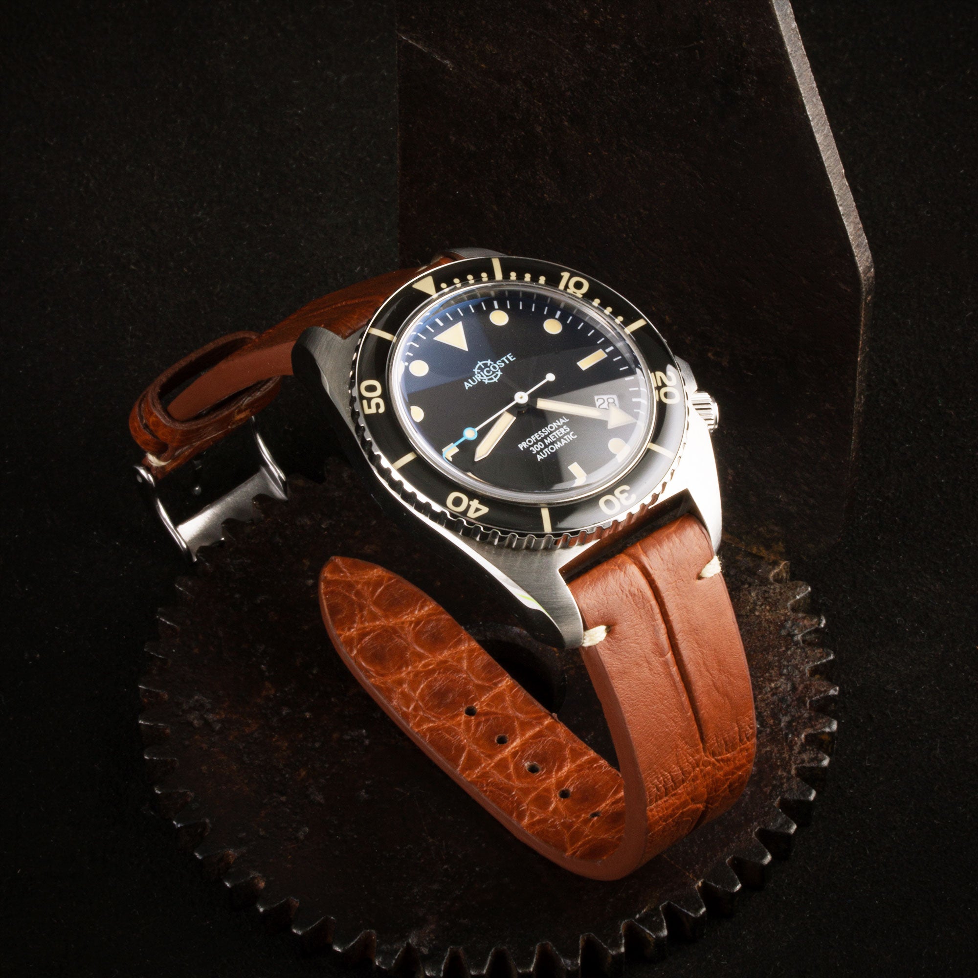 Bracelet Vintage premium - Bracelet montre cuir - Alligator (noir, marron, gris, bleu, kaki, rouge...)