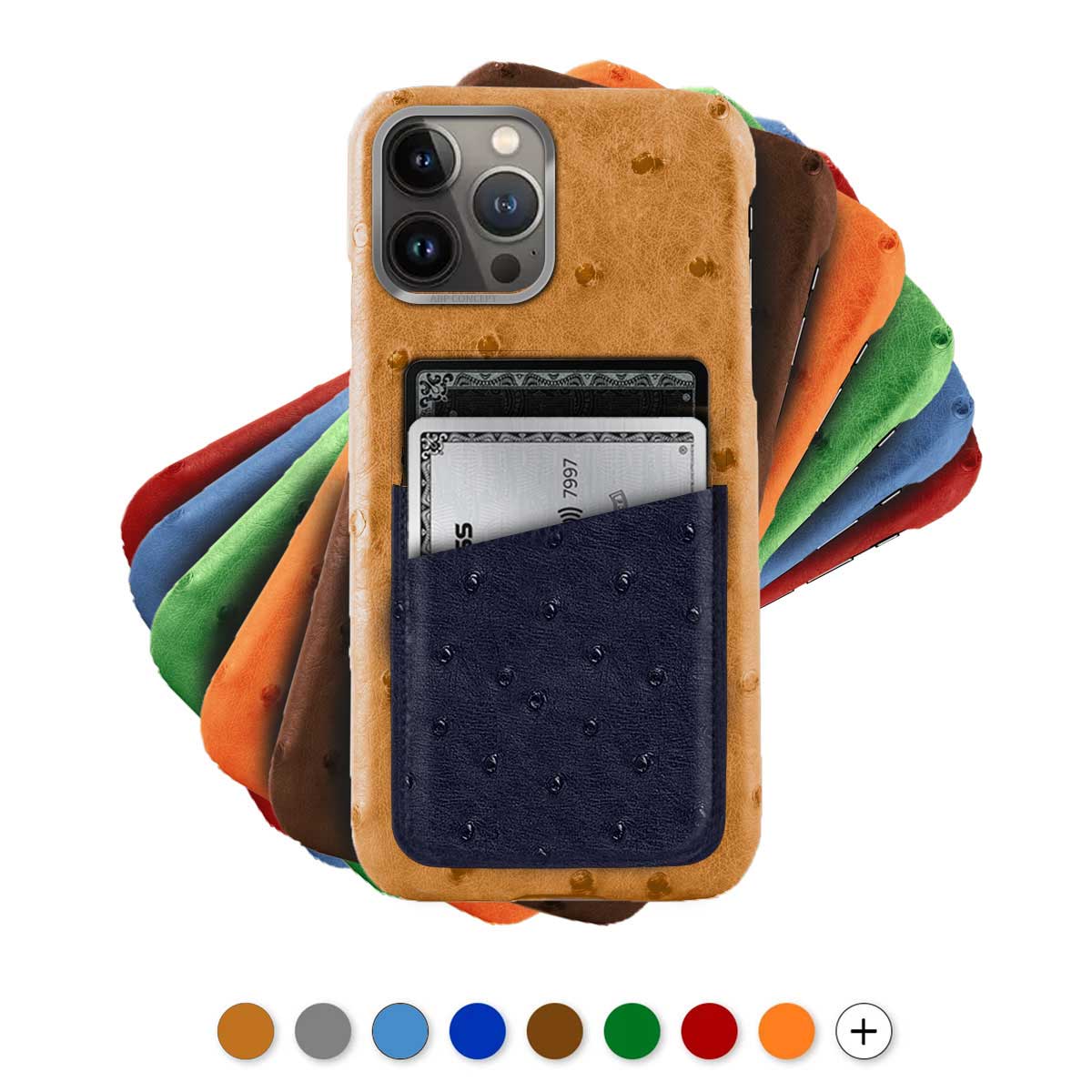 Coque cuir "card case" pour iPhone 13 ( Pro / Max ) - Autruche
