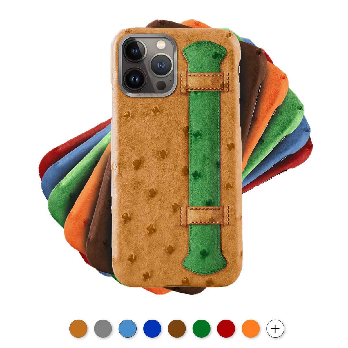 Coque cuir "strap case" pour iPhone 13 ( Pro / Max / Mini ) - Autruche